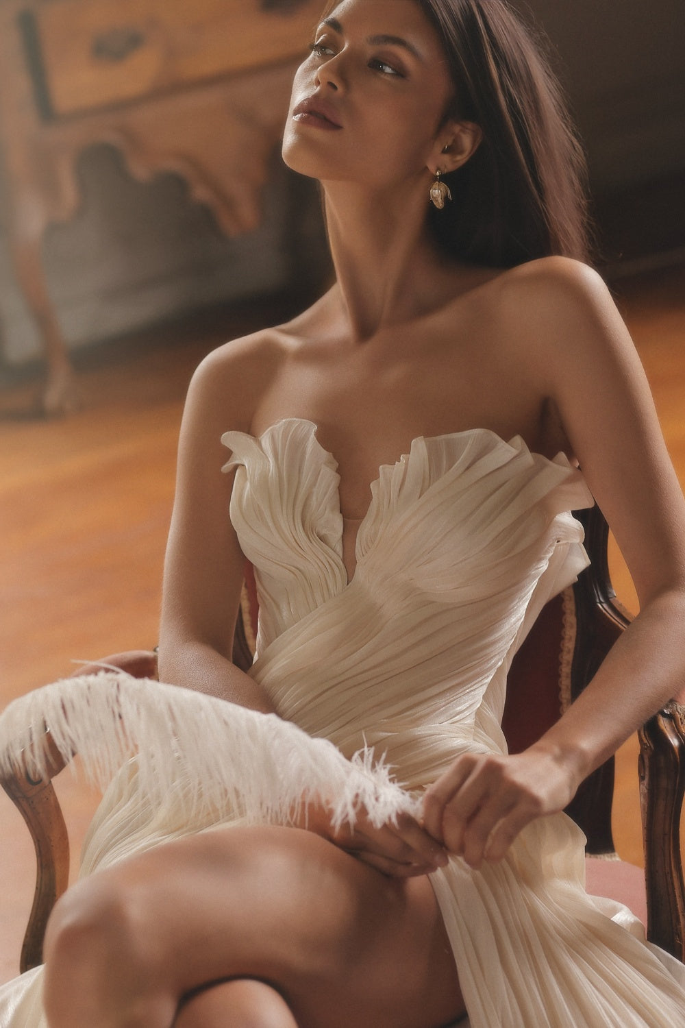 Strapless Ruched Wedding Dress with High Slit SW242 Sheer Fairy