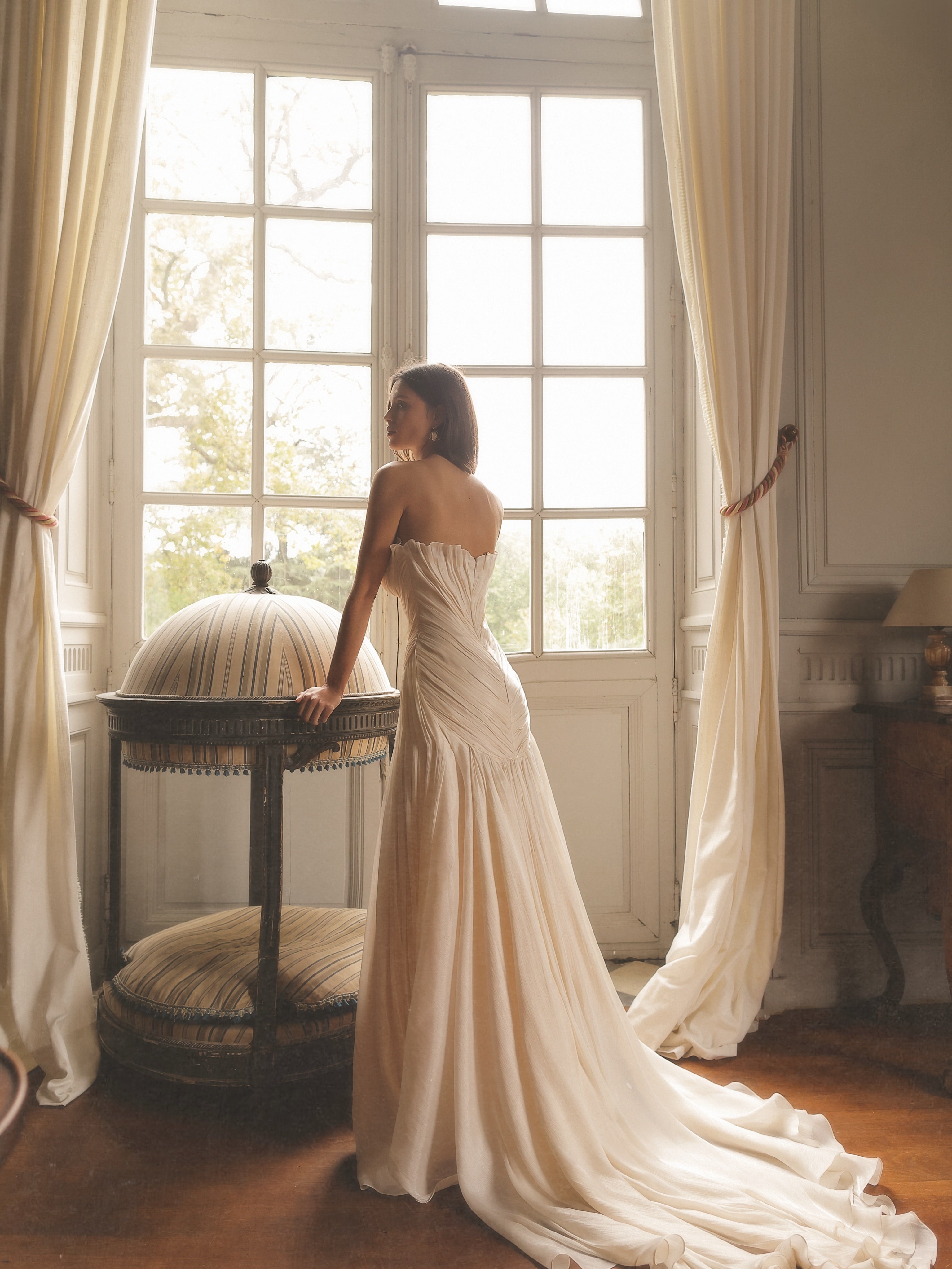 Strapless Ruched Wedding Dress with High Slit SW242 Sheer Fairy
