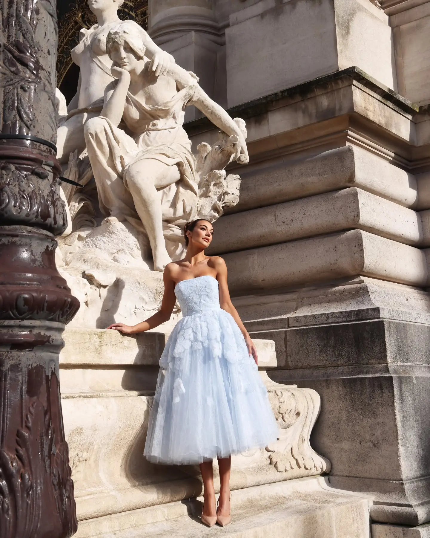 Elegant Blue Strapless Lace-Up Corset 3D Floral Midi Ballgown Homecomi – SHEER FAIRY