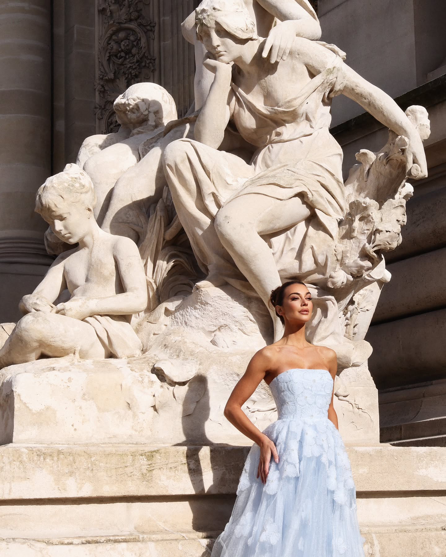 Elegant Blue Strapless Lace-Up Corset 3D Floral Midi Ballgown Homecoming Dress RM232 Sheer Fairy