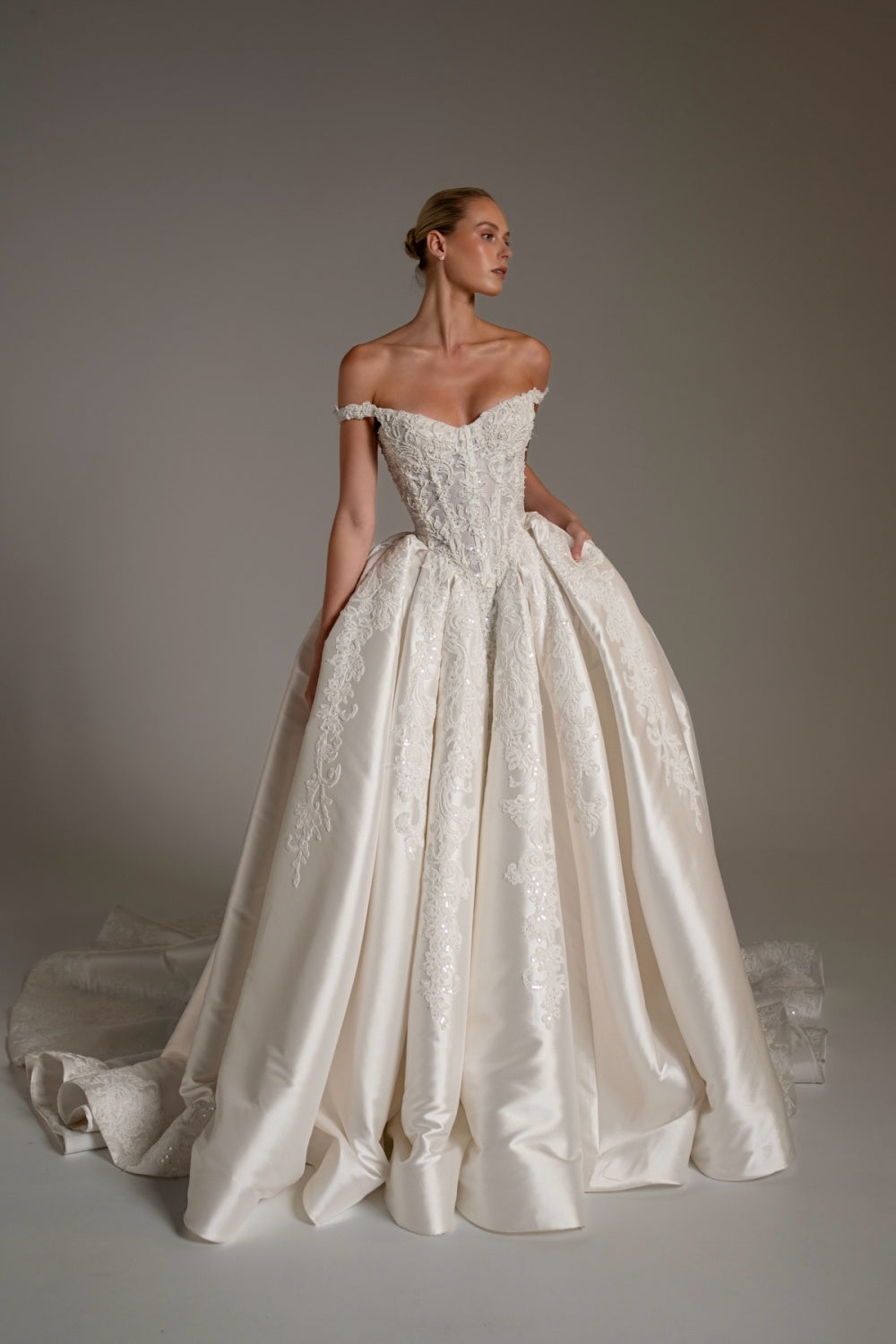 White Lace Ball Gown Sweetheart Wedding Dress with Detachable Capelet SW163 Sheer Fairy