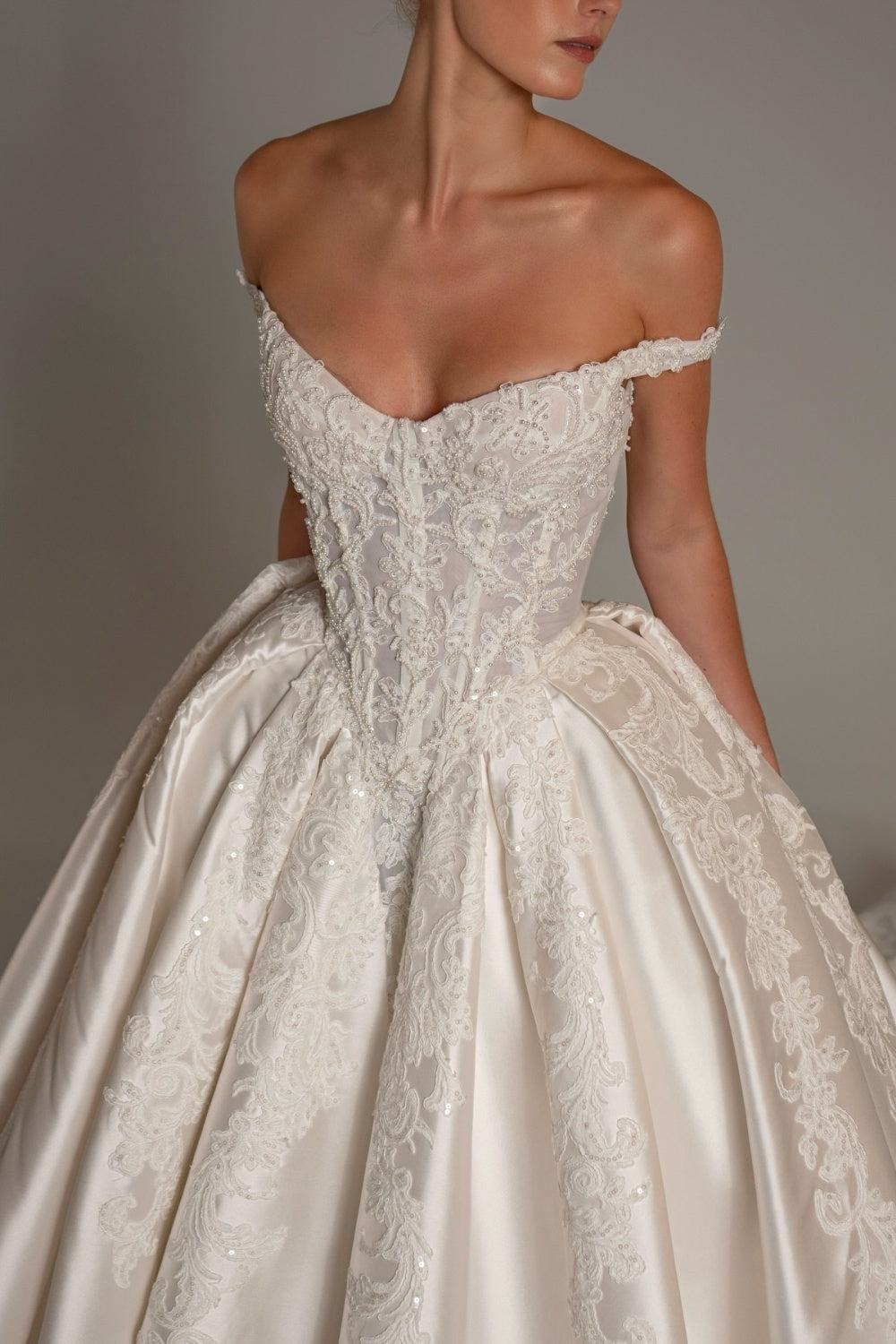 White Lace Ball Gown Sweetheart Wedding Dress with Detachable Capelet SW163 Sheer Fairy