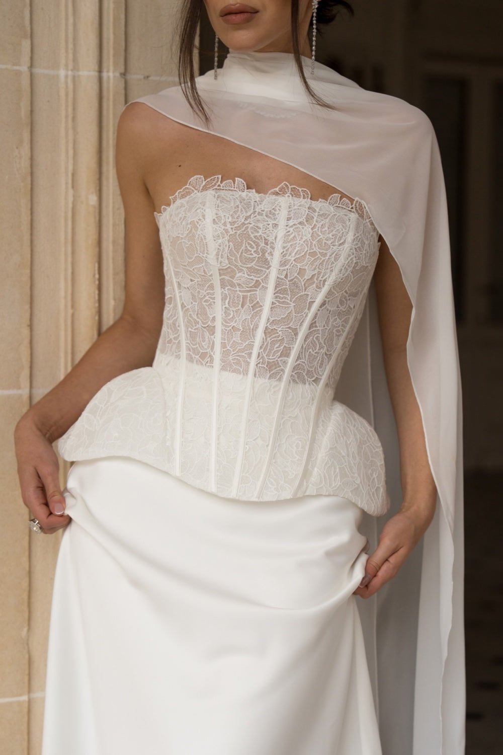 Lace Strapless Corset Wedding Dress with Scarf SW241 Sheer Fairy