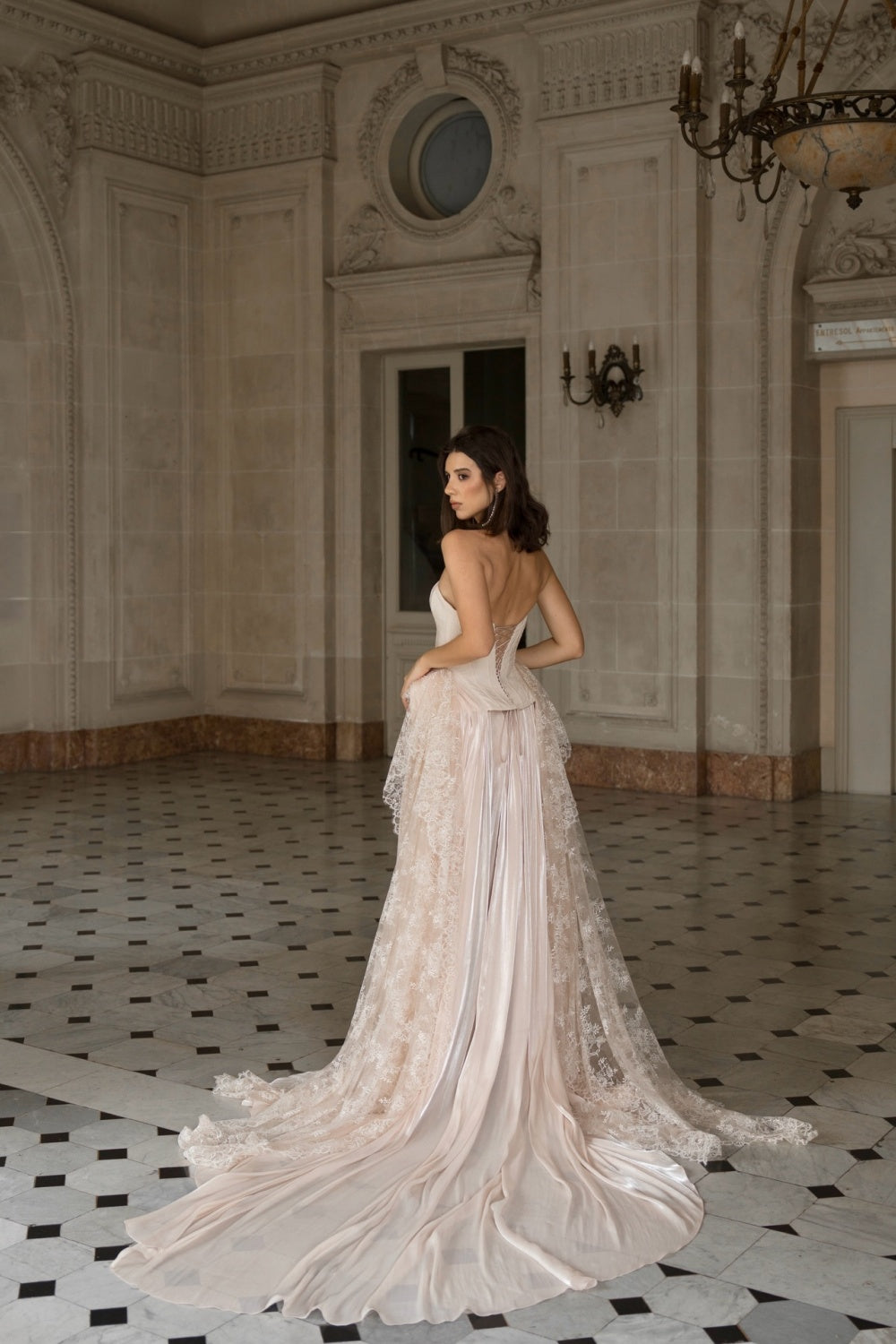 Strapless Corset Lace Dress with High-Low Train SW240 Sheer Fairy
