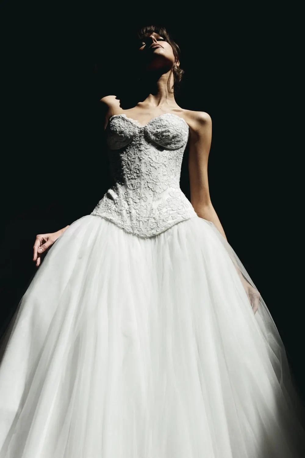 White Tulle Ball Gown Strapless Sweetheart Corset Wedding Dress SW597 Sheer Fairy
