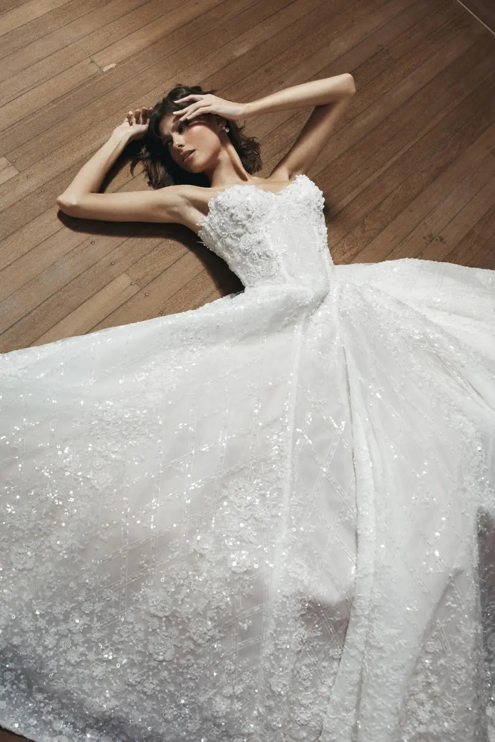 White Beaded Ball Gown Strapless Sweetheart Wedding Dress SW573 Sheer Fairy