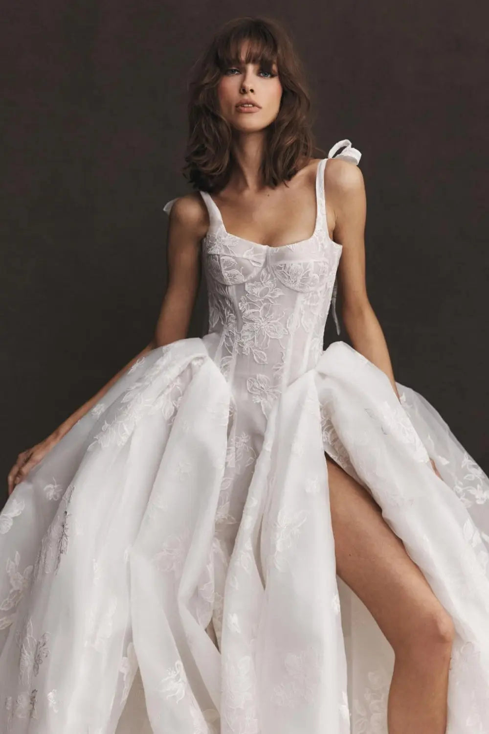 White Lace Ball Gown Strap Design Wedding Dress SW560 Sheer Fairy