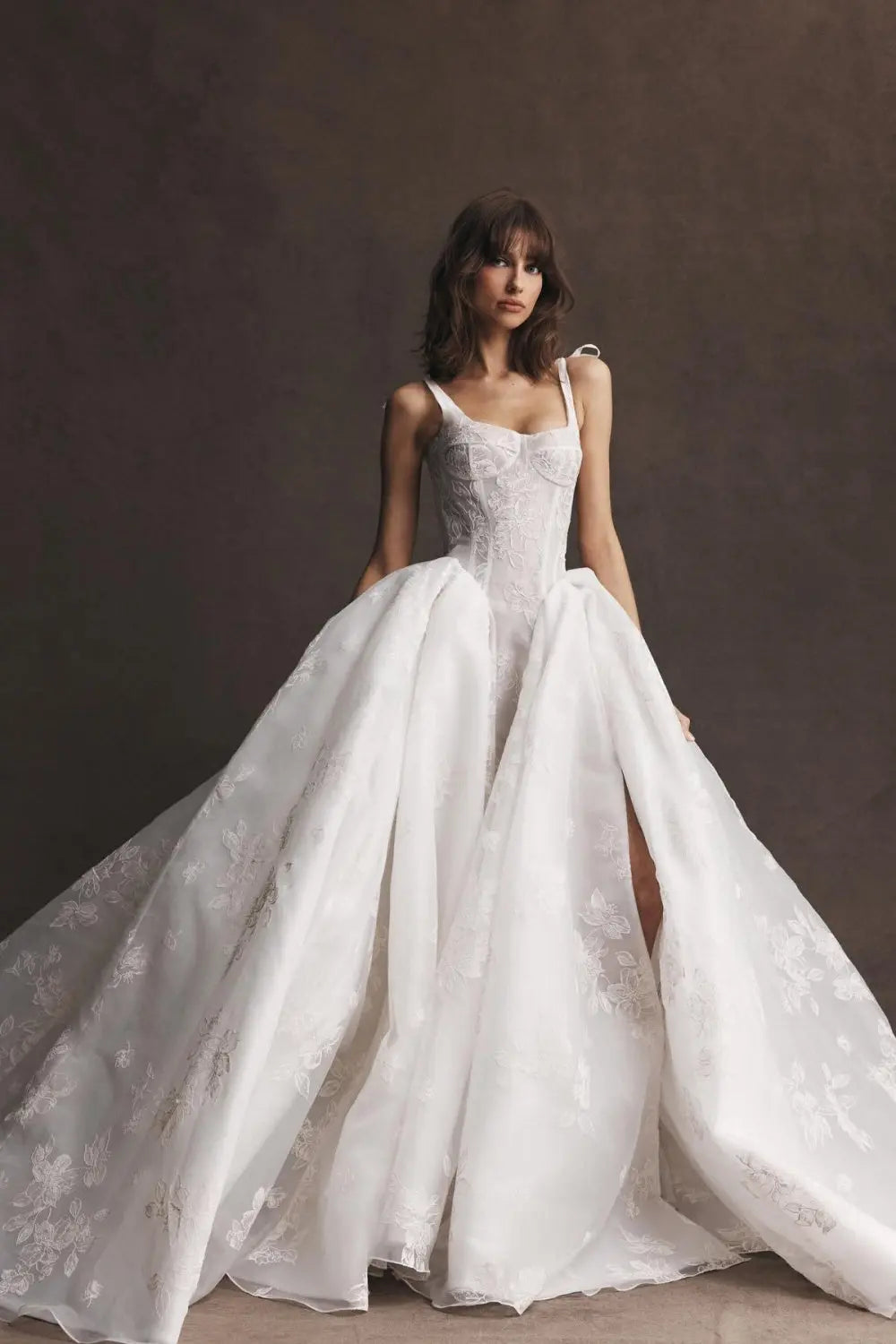 White Lace Ball Gown Strap Design Wedding Dress SW560 Sheer Fairy