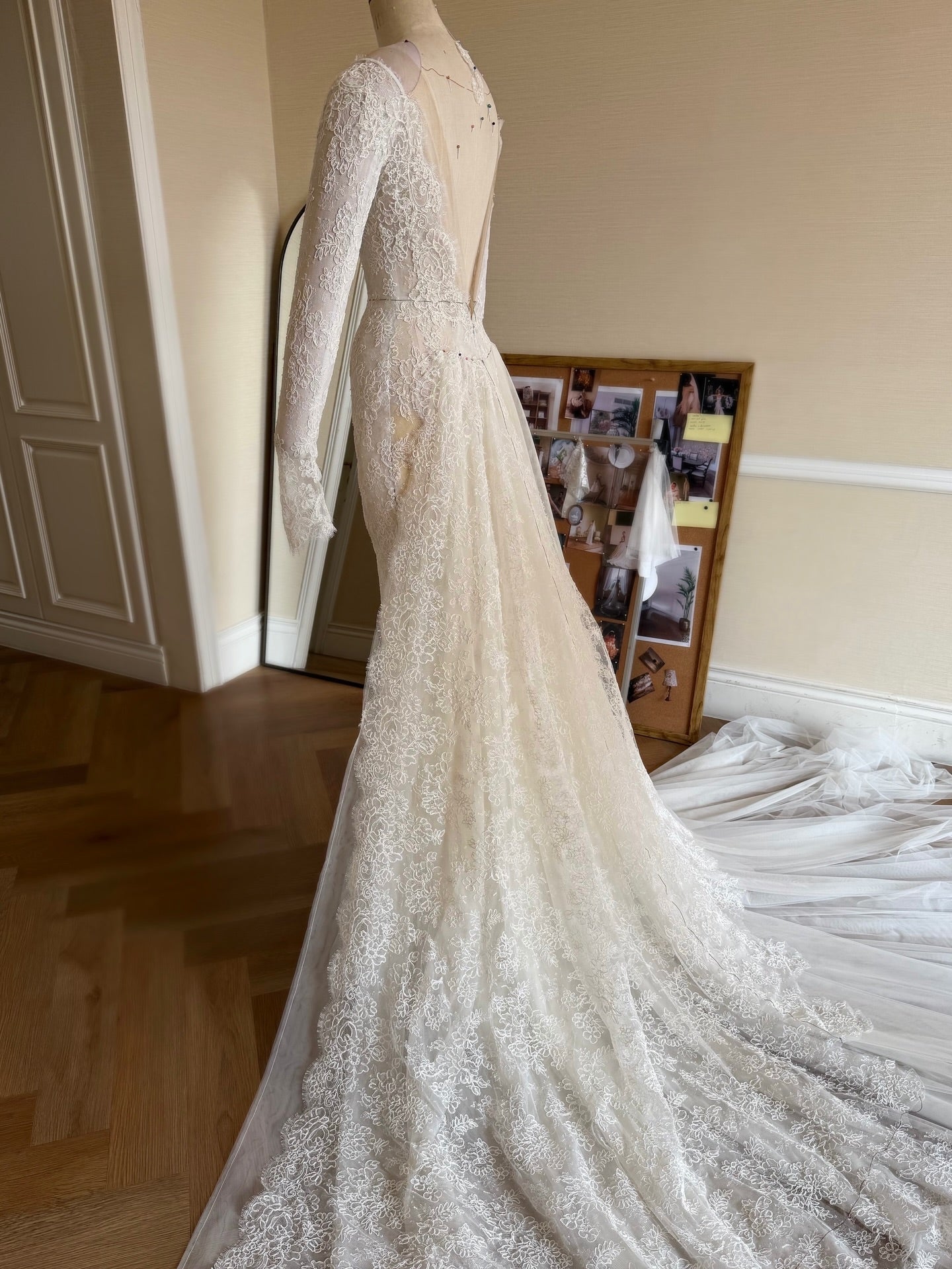 Square Neck Lace Mermaid Wedding Dress with Detachable Train SW228 Sheer Fairy