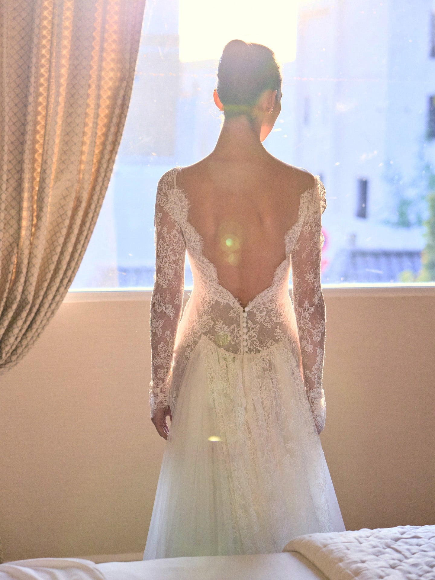 Square Neck Lace Mermaid Wedding Dress with Detachable Train SW228 Sheer Fairy