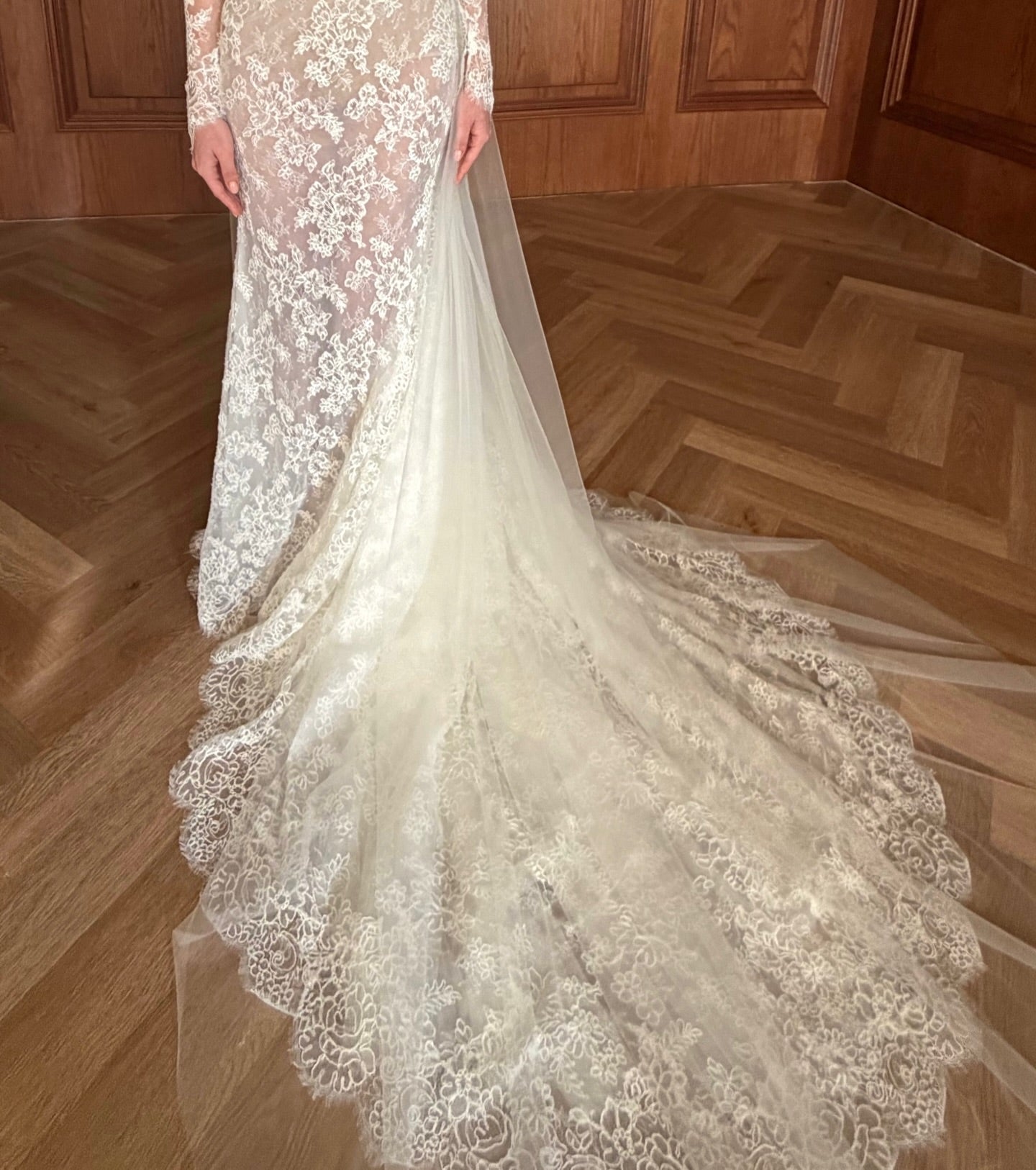 Square Neck Lace Mermaid Wedding Dress with Detachable Train SW228 Sheer Fairy