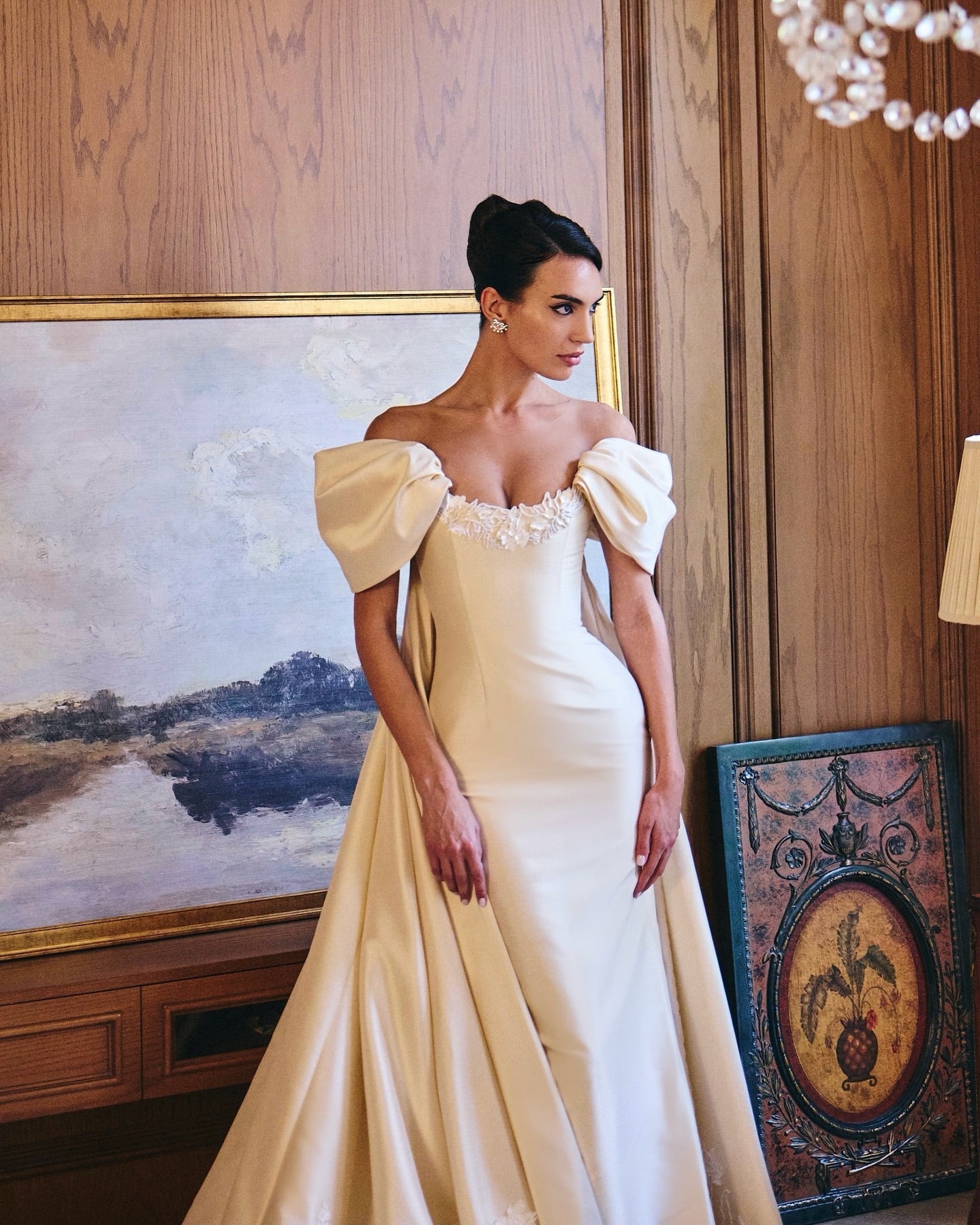 Off-the-Shoulder Satin Mermaid Wedding Dress with Detachable Overskirt SW230 Sheer Fairy