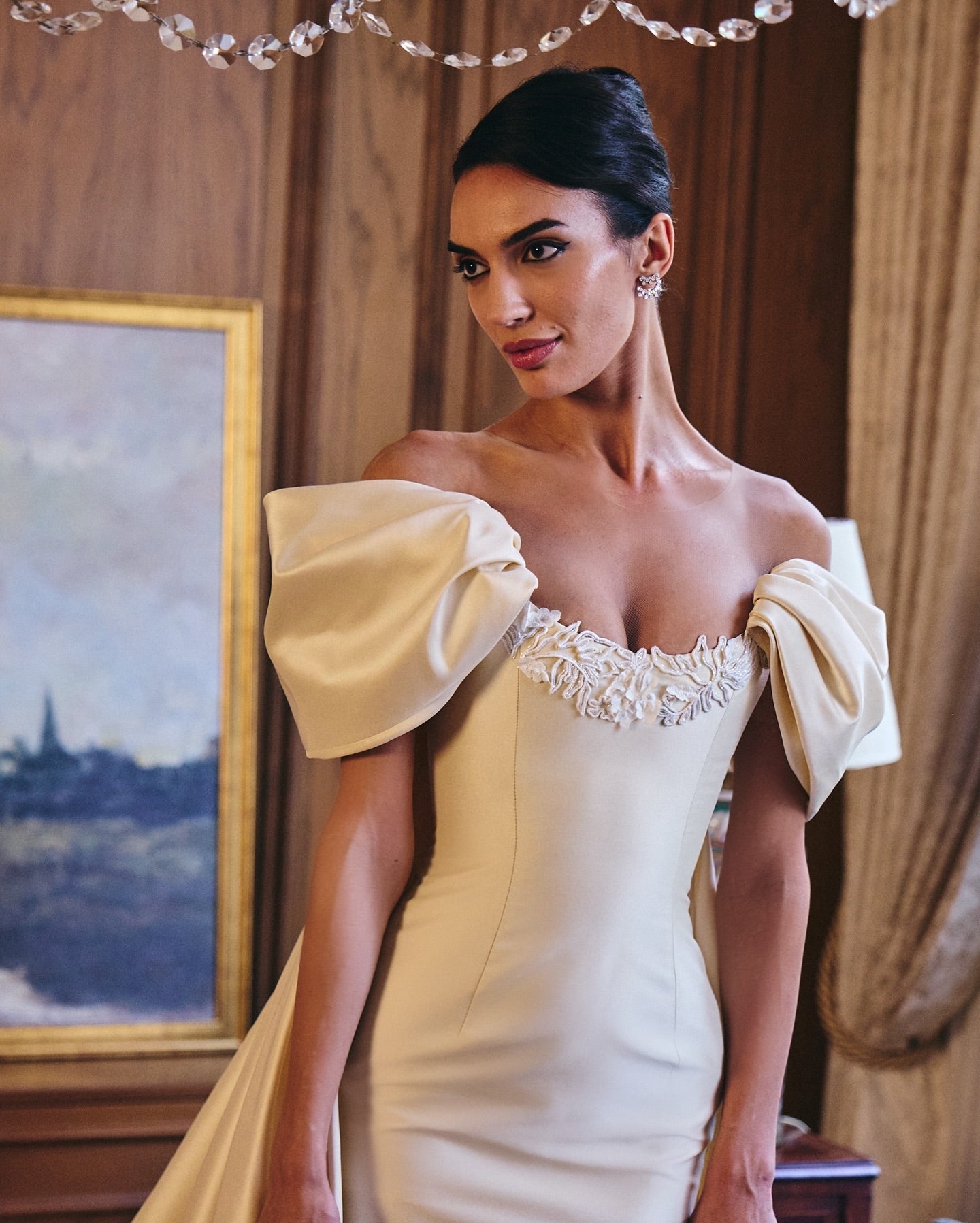 Off-the-Shoulder Satin Mermaid Wedding Dress with Detachable Overskirt SW230 Sheer Fairy