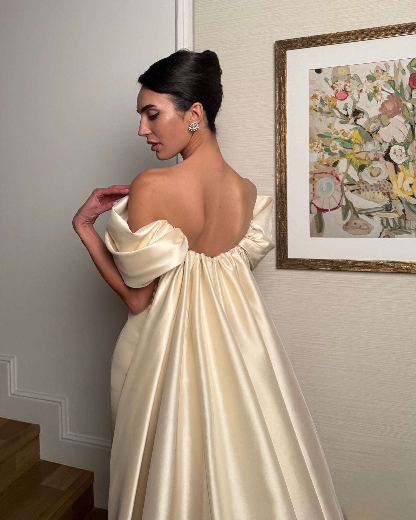 Off-the-Shoulder Satin Mermaid Wedding Dress with Detachable Overskirt SW230 Sheer Fairy