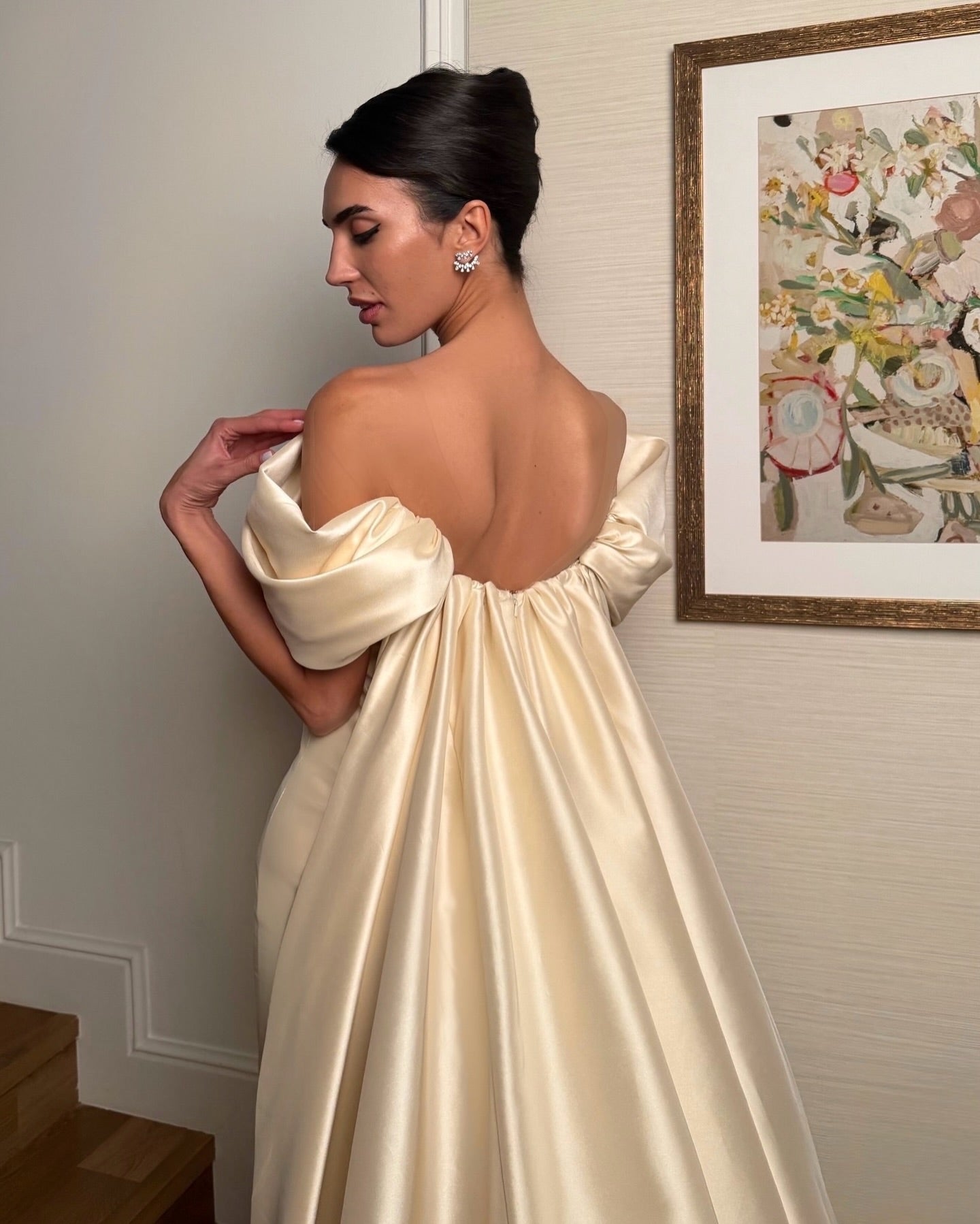 Off-the-Shoulder Satin Mermaid Wedding Dress with Detachable Overskirt SW230 Sheer Fairy