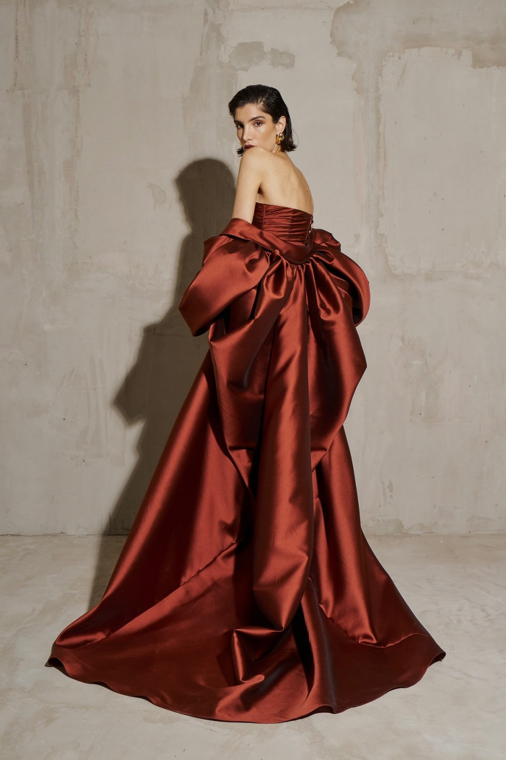 Modest Rust Red Strapless Satin Mermaid Evening Dress SF490 Sheer Fairy