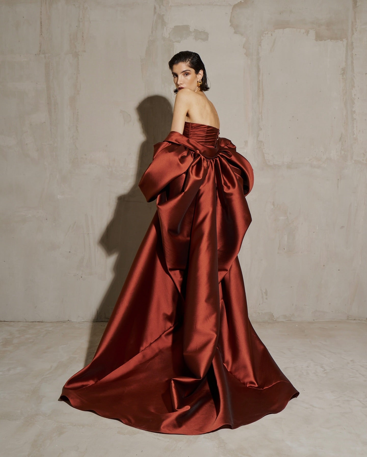 Modest Rust Red Strapless Satin Mermaid Evening Dress SF490