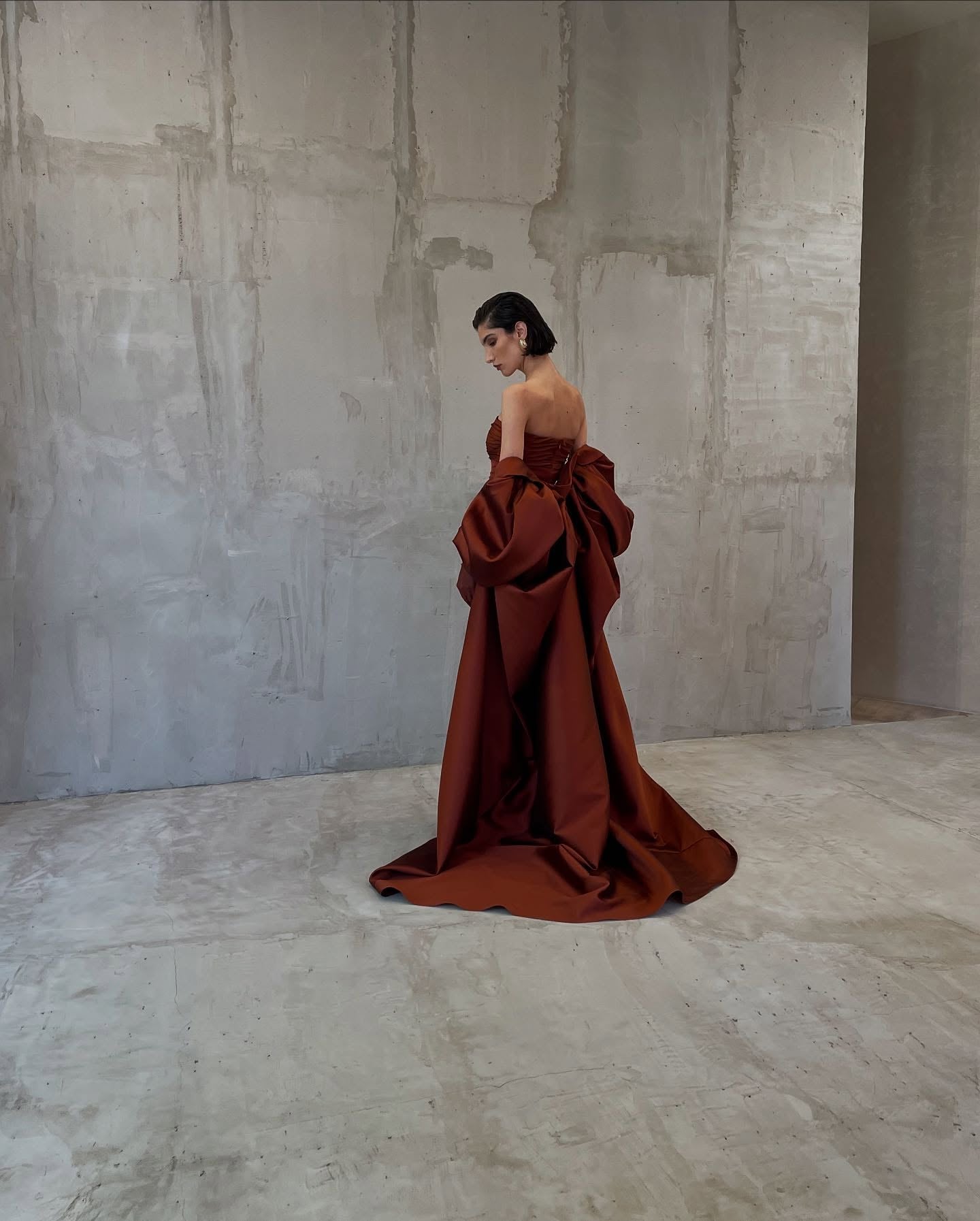 Modest Rust Red Strapless Satin Mermaid Evening Dress SF490