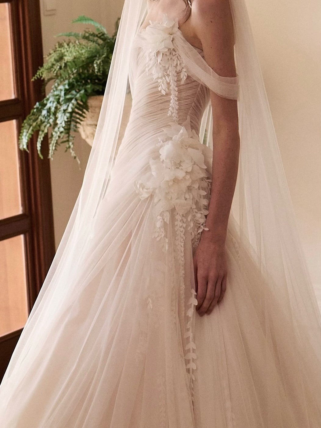 Strapless Draped Tulle A-Line Wedding Dress with 3D Florals & Veil SW232 Sheer Fairy