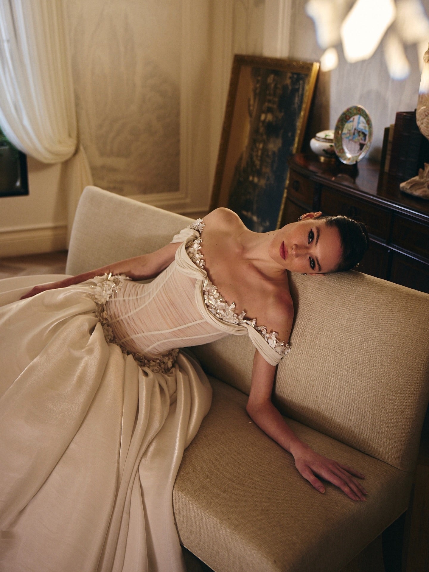 Off-the-Shoulder Corset Ball Gown Wedding Dress with Floral SW229 Sheer Fairy