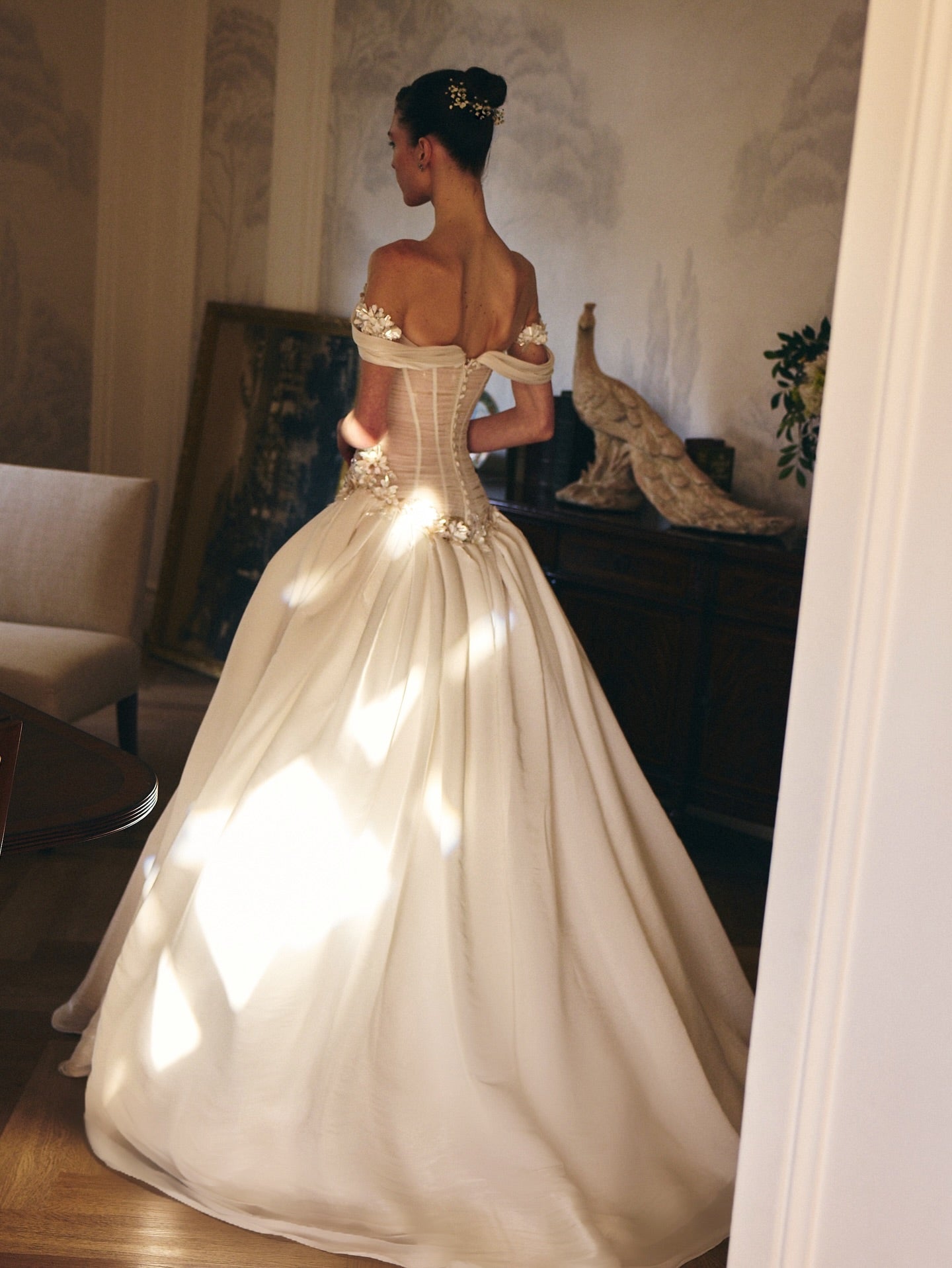 Off-the-Shoulder Corset Ball Gown Wedding Dress with Floral SW229 Sheer Fairy