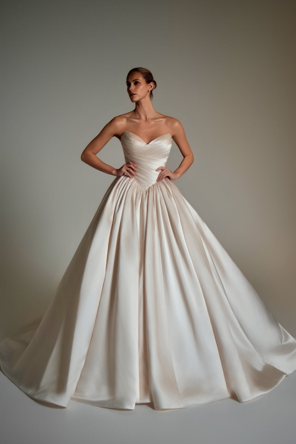 Ivory Satin Ball Gown Sweetheart Ruching Gown Wedding Dress SW162 Sheer Fairy