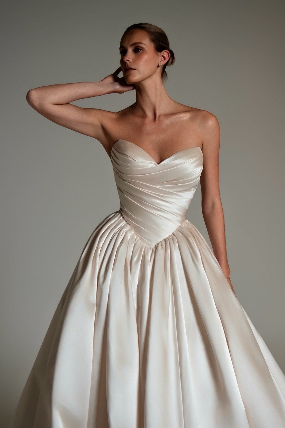 Ivory Satin Ball Gown Sweetheart Ruching Gown Wedding Dress SW162 Sheer Fairy