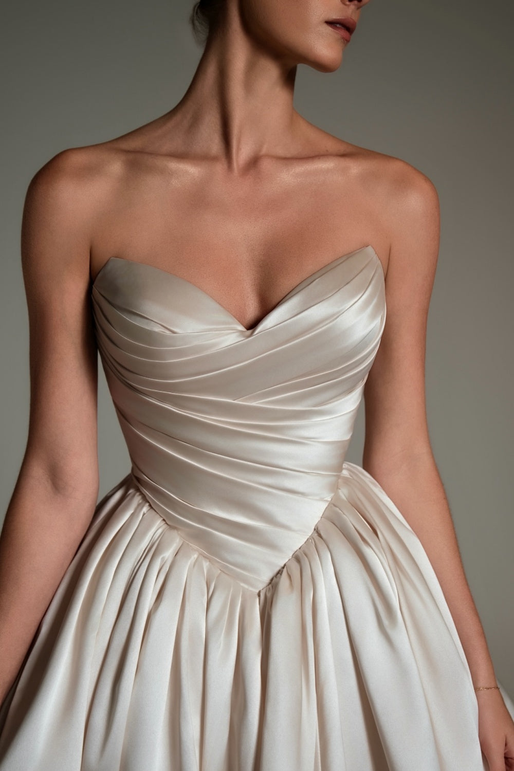 Ivory Satin Ball Gown Sweetheart Ruching Gown Wedding Dress SW162 Sheer Fairy