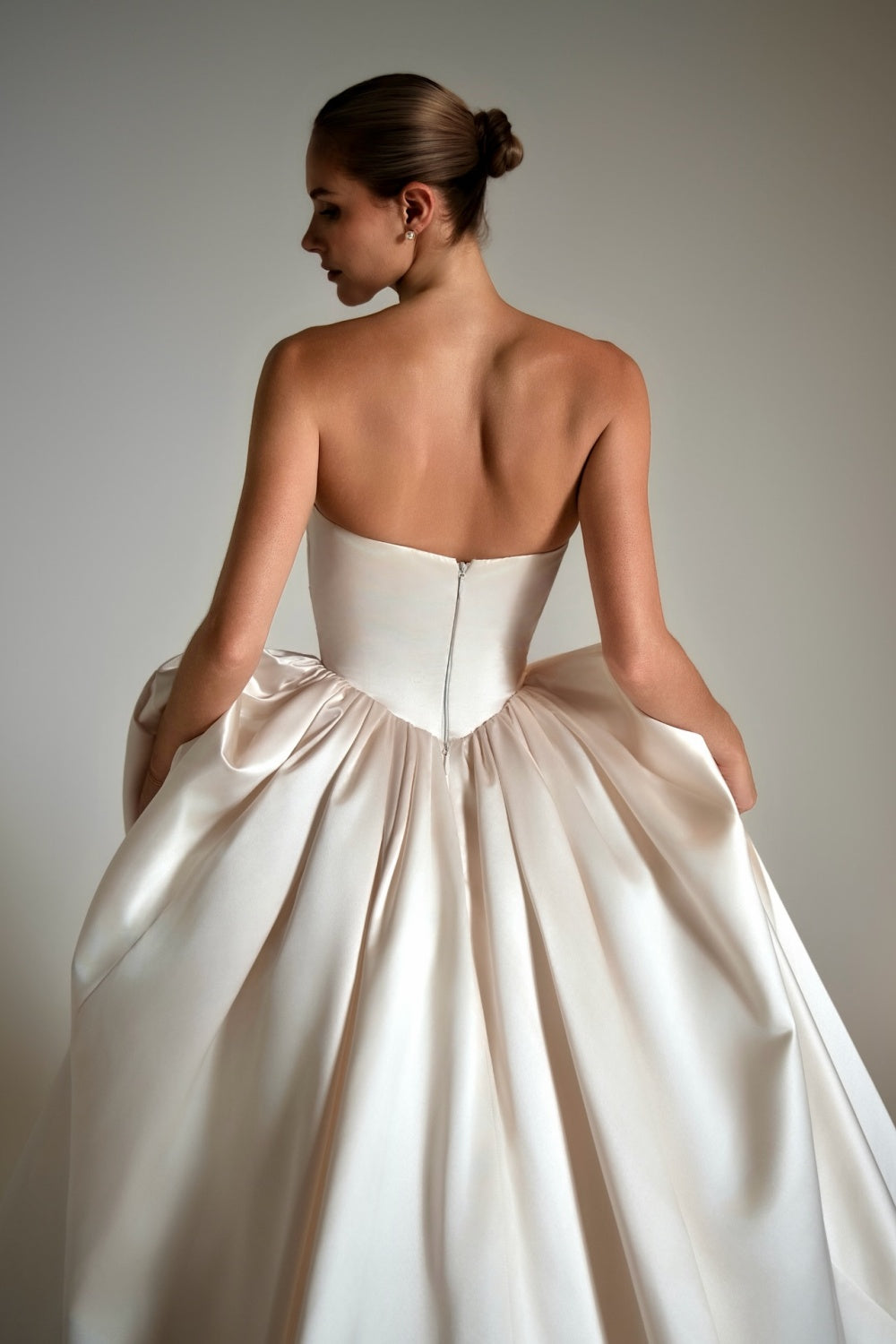 Ivory Satin Ball Gown Sweetheart Ruching Gown Wedding Dress SW162 Sheer Fairy