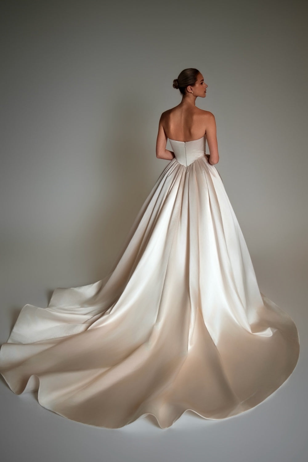 Ivory Satin Ball Gown Sweetheart Ruching Gown Wedding Dress SW162 Sheer Fairy