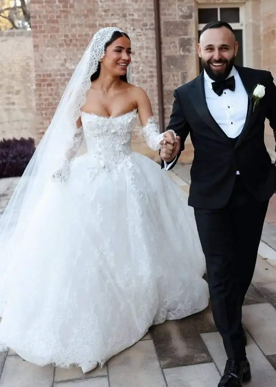 Modern Romantic Strapless Lace Ball Gown Wedding Dress SW594 Sheer Fairy