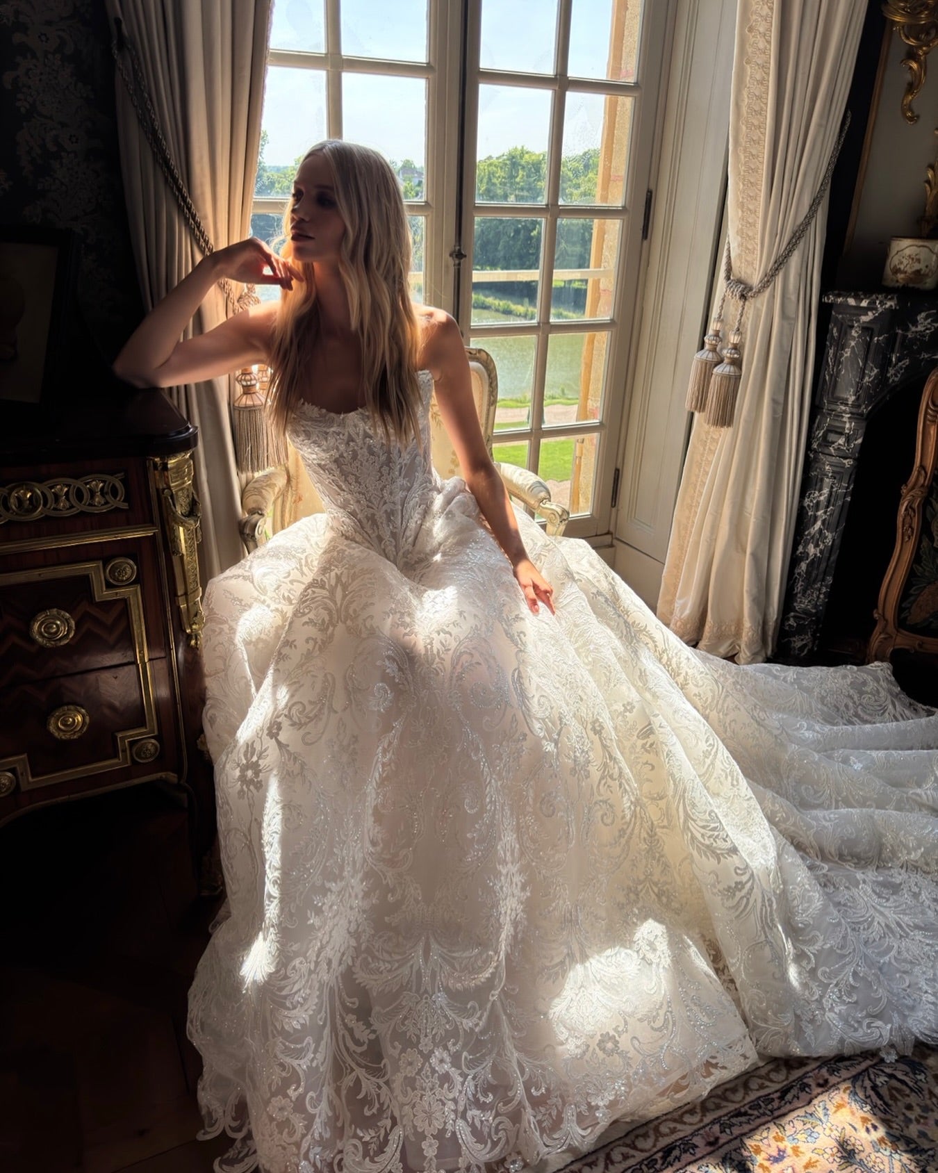 Sweetheart Lace A-Line Corset Wedding Dress with Train SW220 Sheer Fairy