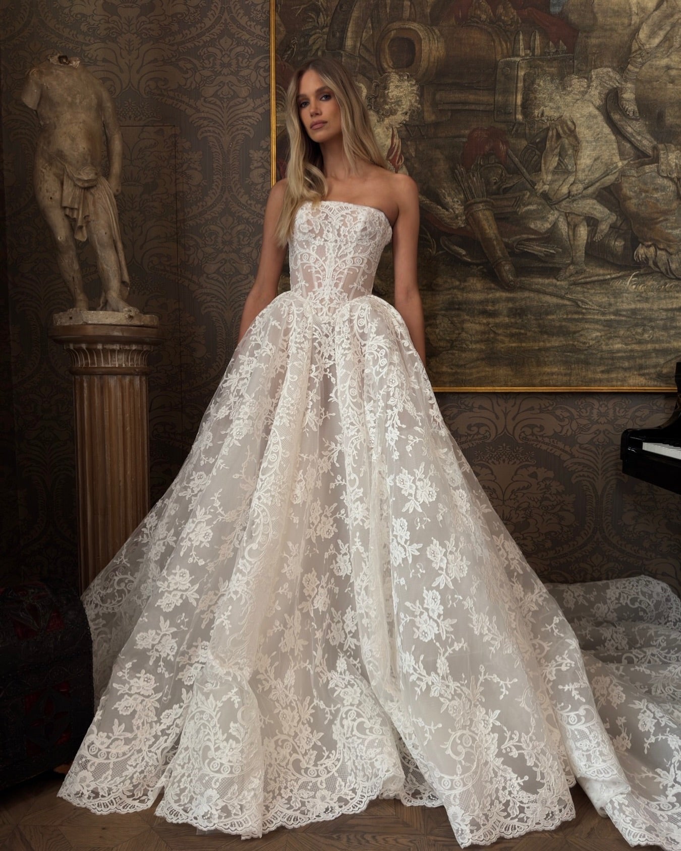 Sheer Illusion Bodice Floral Lace Princess Wedding Bridal Gown with Veil  SW212 Sheer Fairy