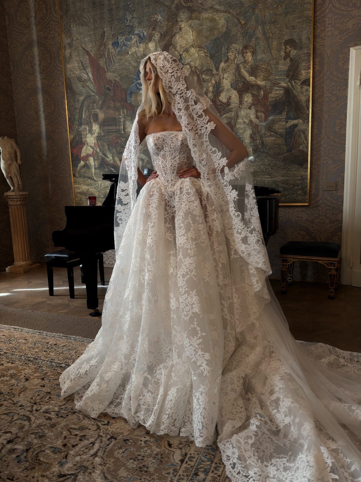 Sheer Illusion Bodice Floral Lace Princess Wedding Bridal Gown with Veil  SW212 Sheer Fairy