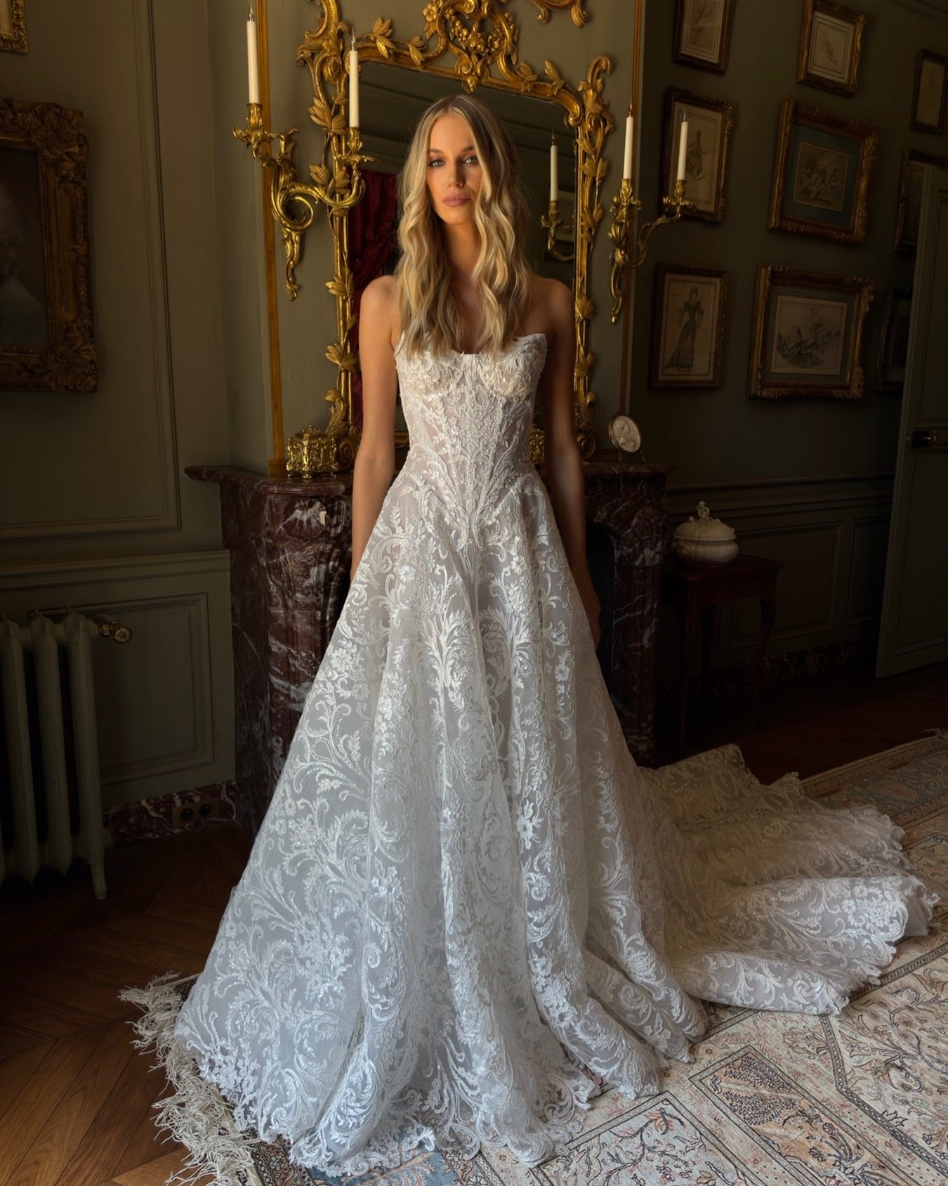 Sweetheart Lace A-Line Corset Wedding Dress with Train SW220 Sheer Fairy