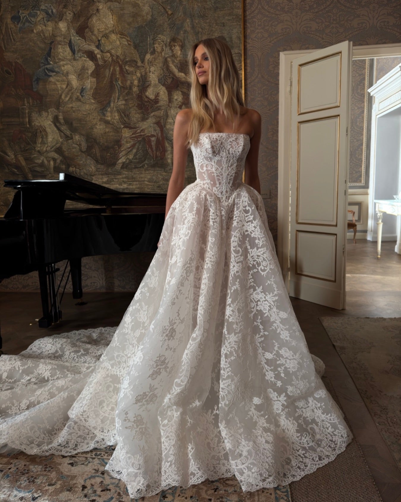 Sheer Illusion Bodice Floral Lace Princess Wedding Bridal Gown with Veil  SW212 Sheer Fairy