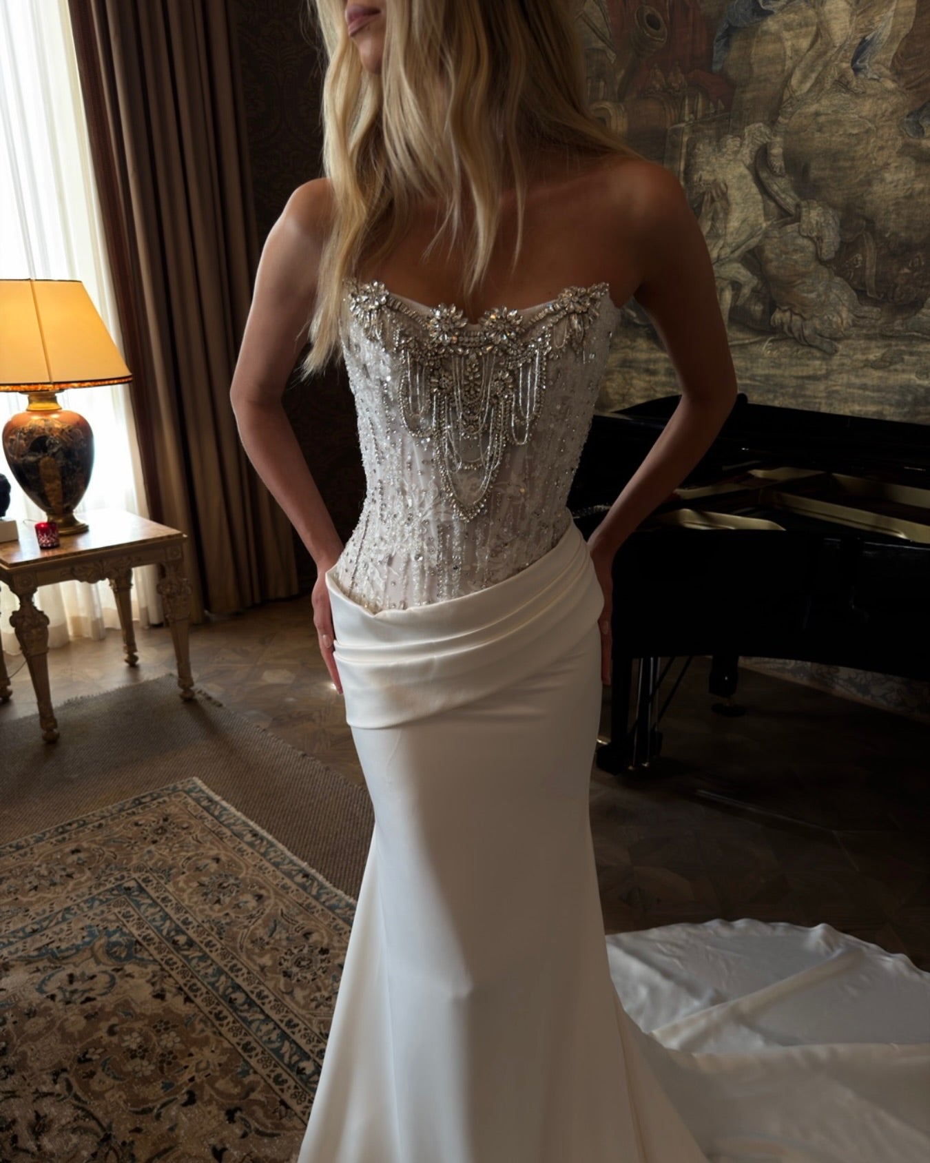 Strapless Crystal Beaded Corset Mermaid Wedding Dress with Court Satin Skirt SW221 Sheer Fairy
