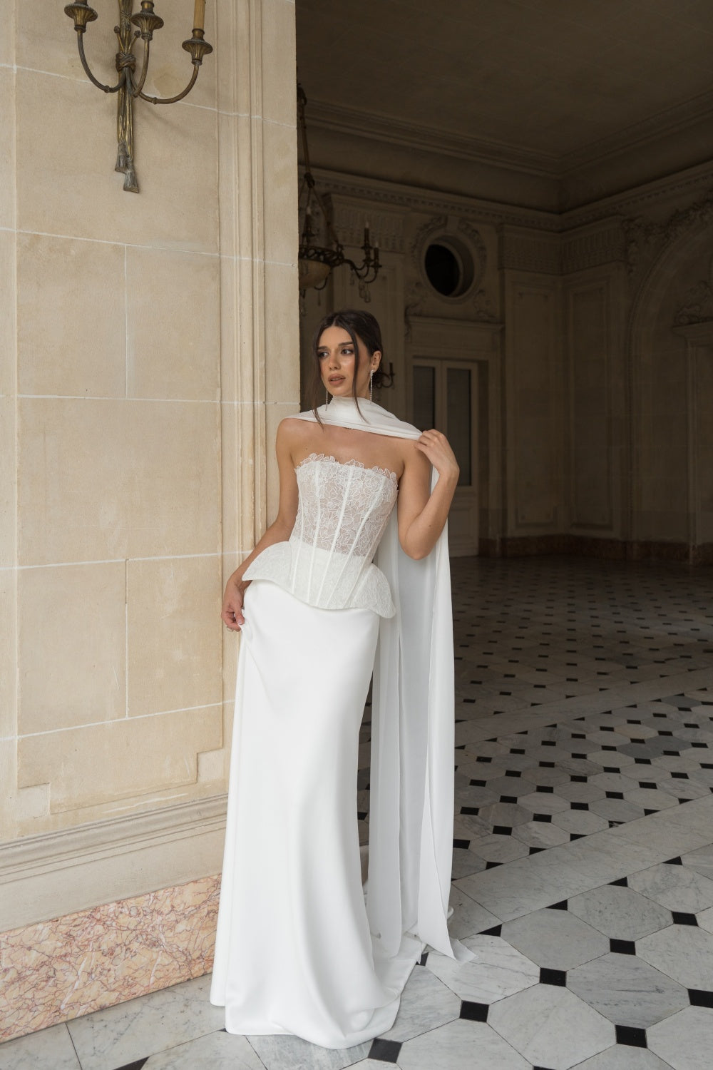 Lace Strapless Corset Wedding Dress with Scarf SW241 – SHEER FAIRY
