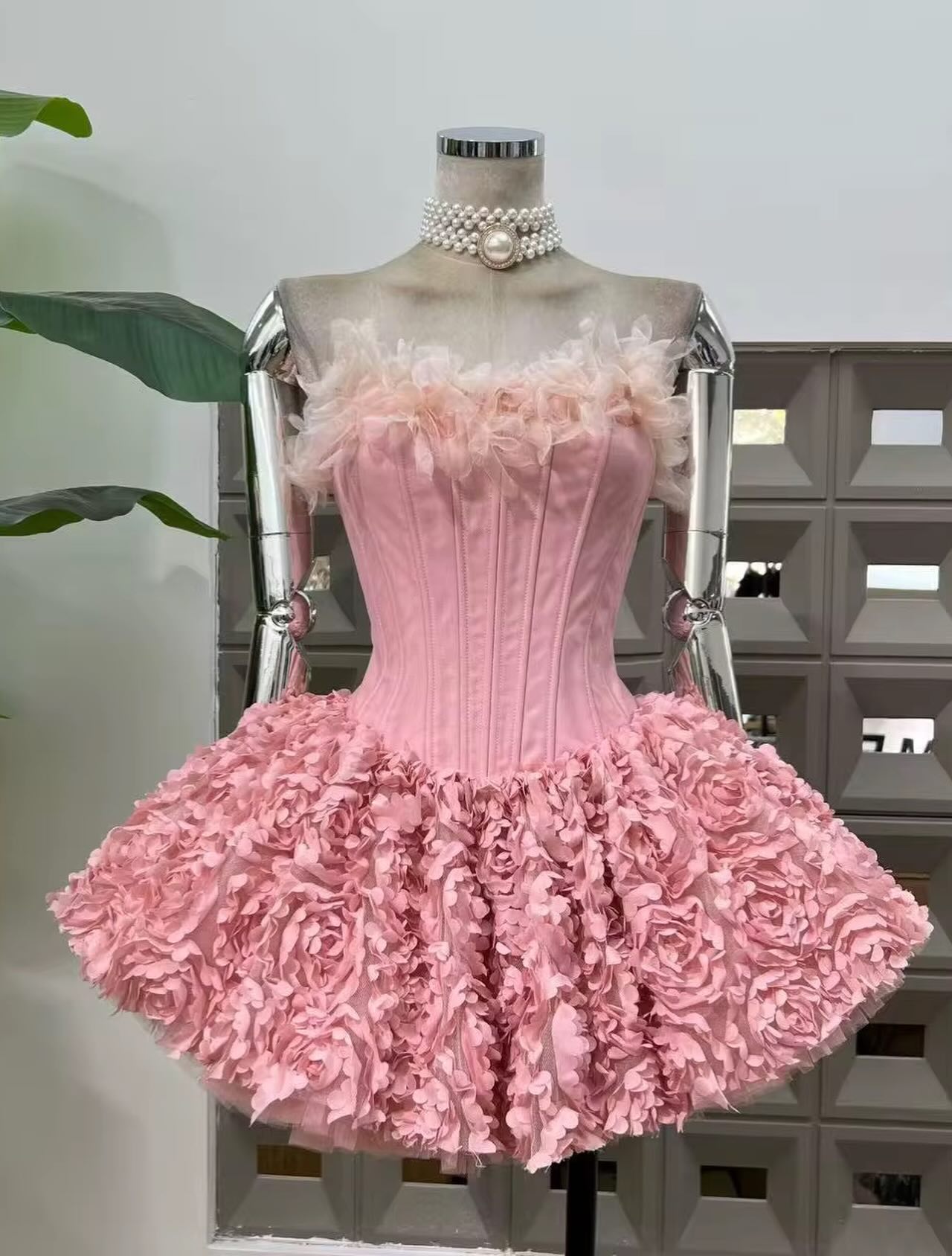 Red Strapless Corset 3D Flower Mini Short Homecoming Dress RM201 Sheer Fairy