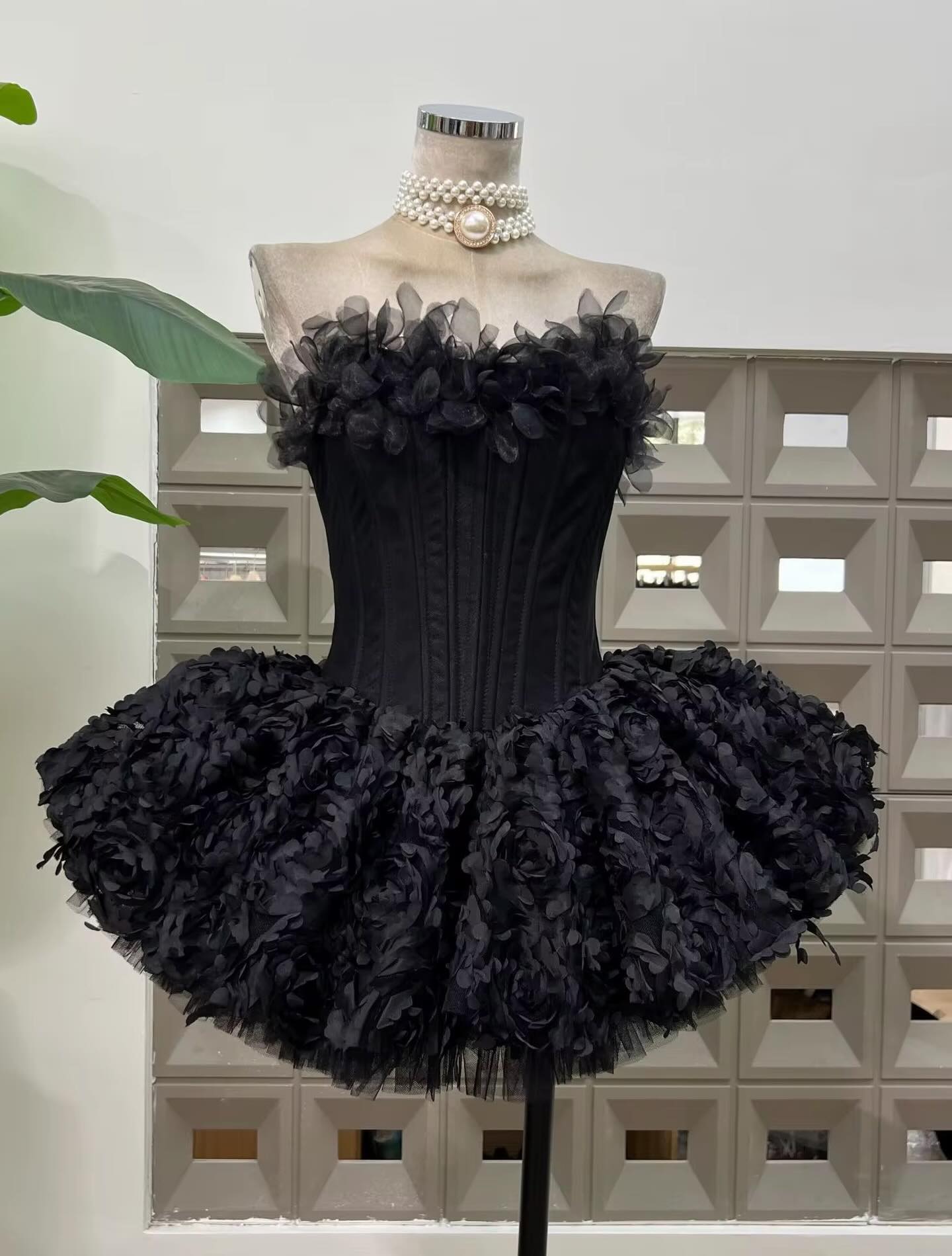 Red Strapless Corset 3D Flower Mini Short Homecoming Dress RM201 Sheer Fairy