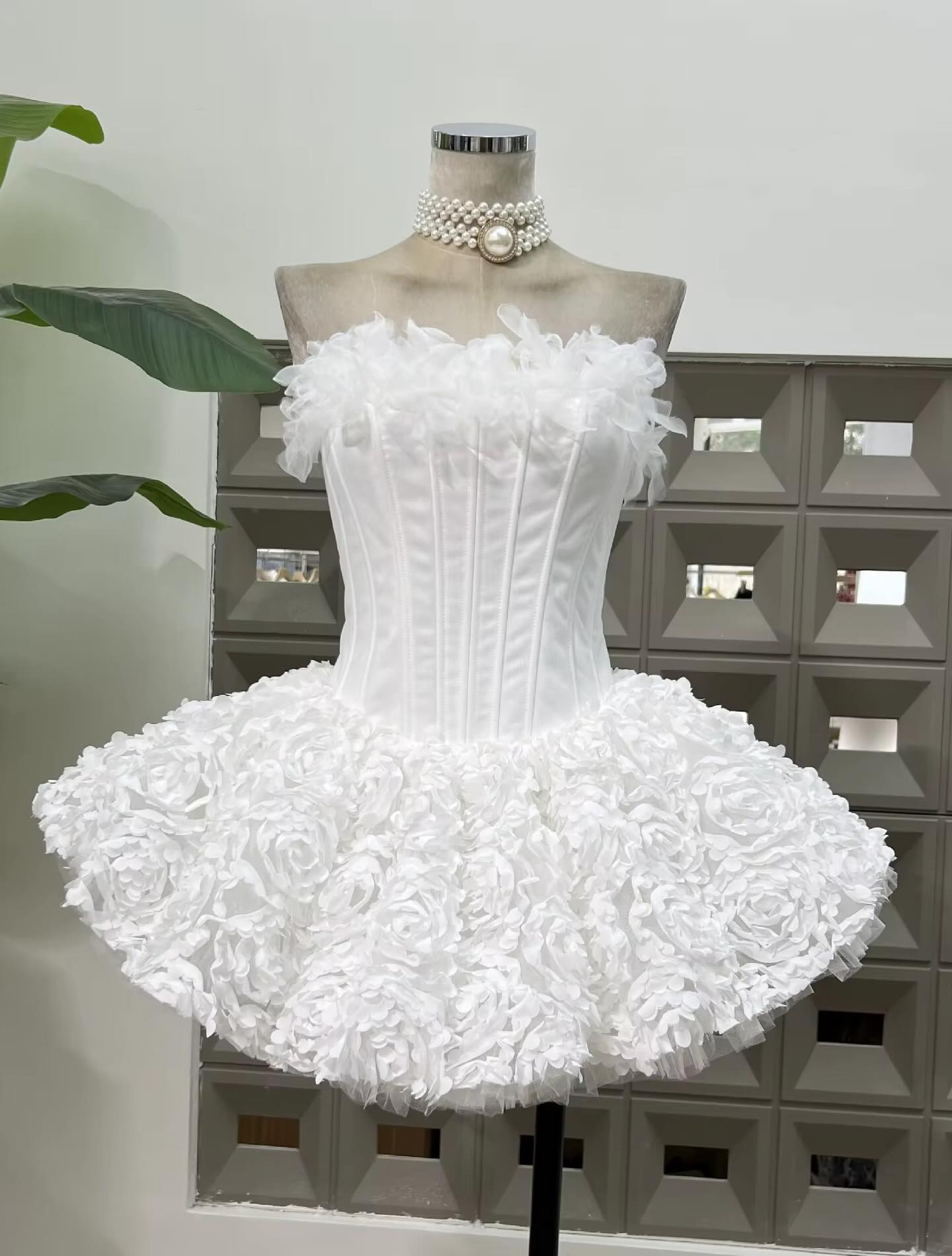 Red Strapless Corset 3D Flower Mini Short Homecoming Dress RM201 Sheer Fairy