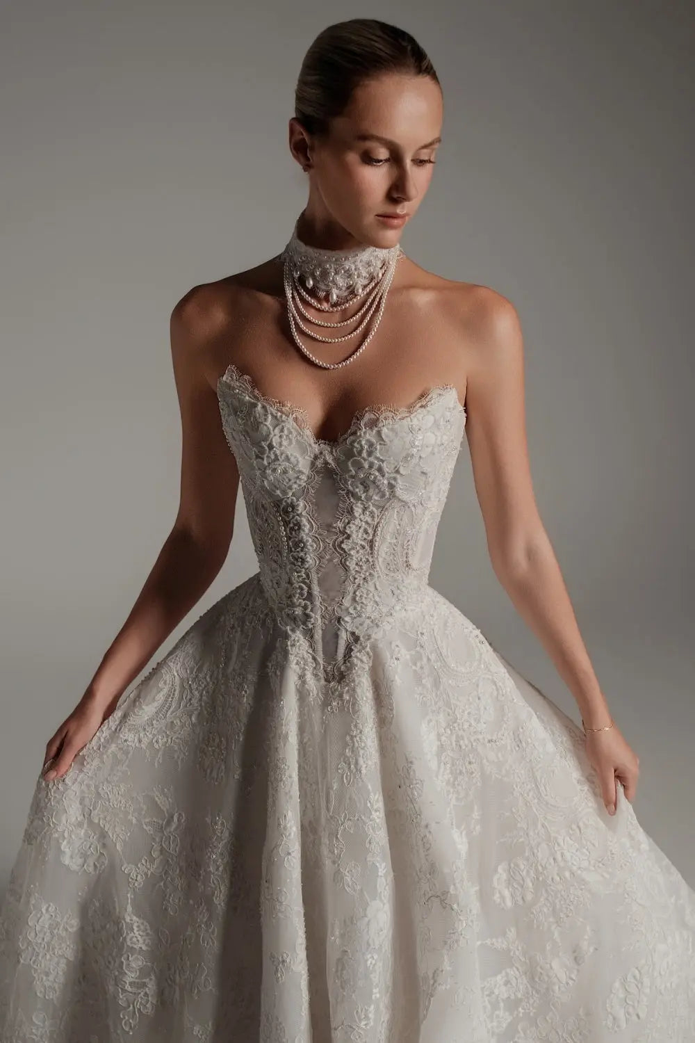 White Lace Ball Gown Sweetheart Wedding Dress with Detachable Capelet SW166 Sheer Fairy