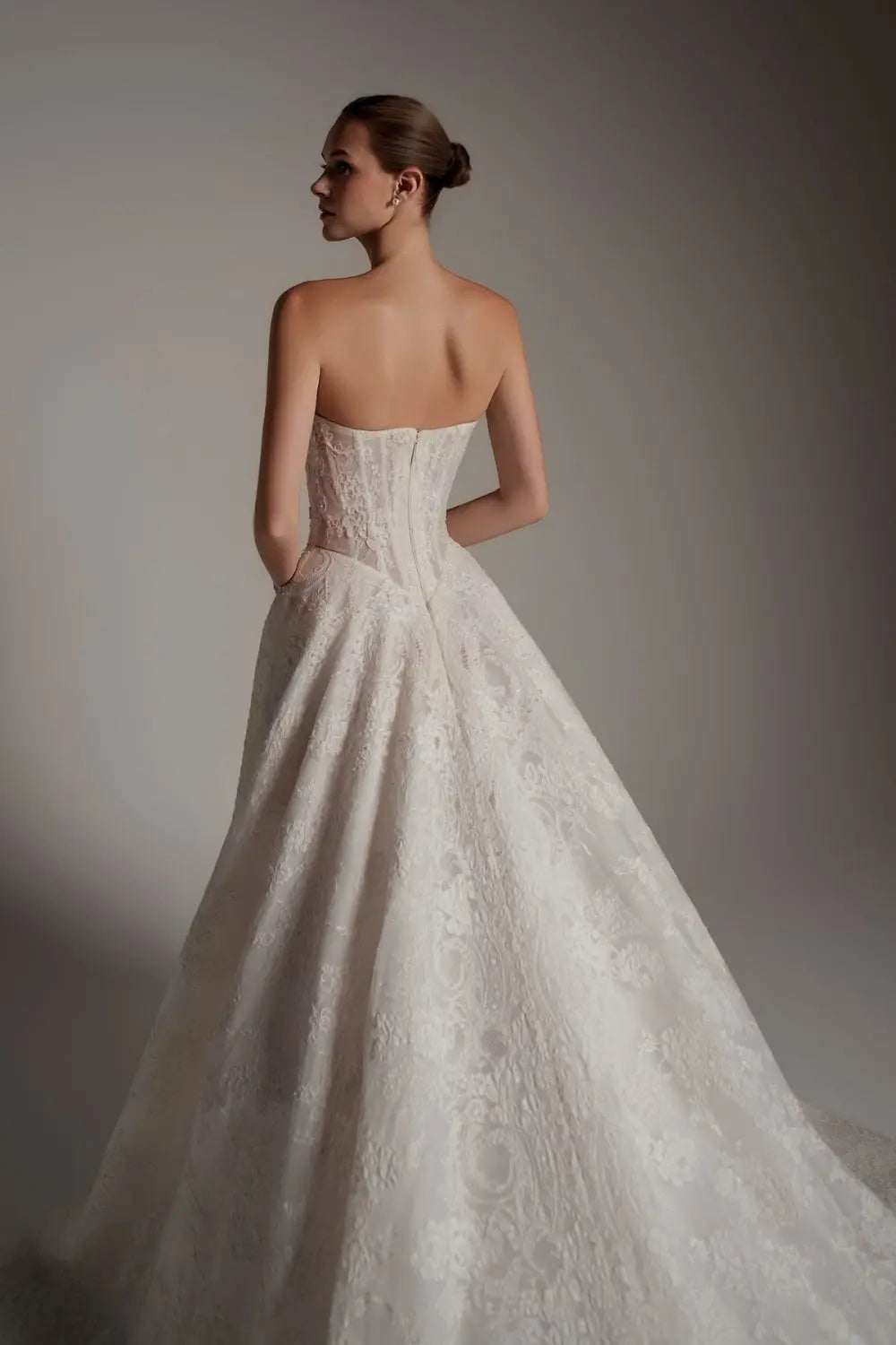 White Lace Ball Gown Sweetheart Wedding Dress with Detachable Capelet SW166 Sheer Fairy