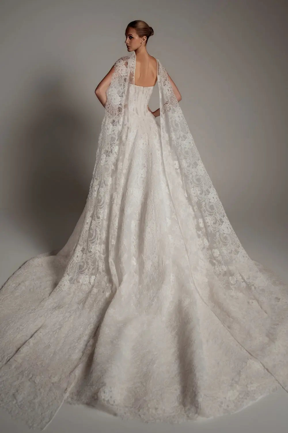 White Lace Ball Gown Sweetheart Wedding Dress with Detachable Capelet SW166 Sheer Fairy