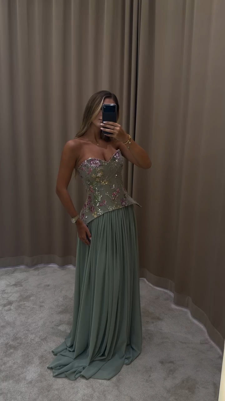Pink Strapless Evening Dress with Floral Beaded Bodice & Chiffon Cape Scarf SS480 Sheer Fairy