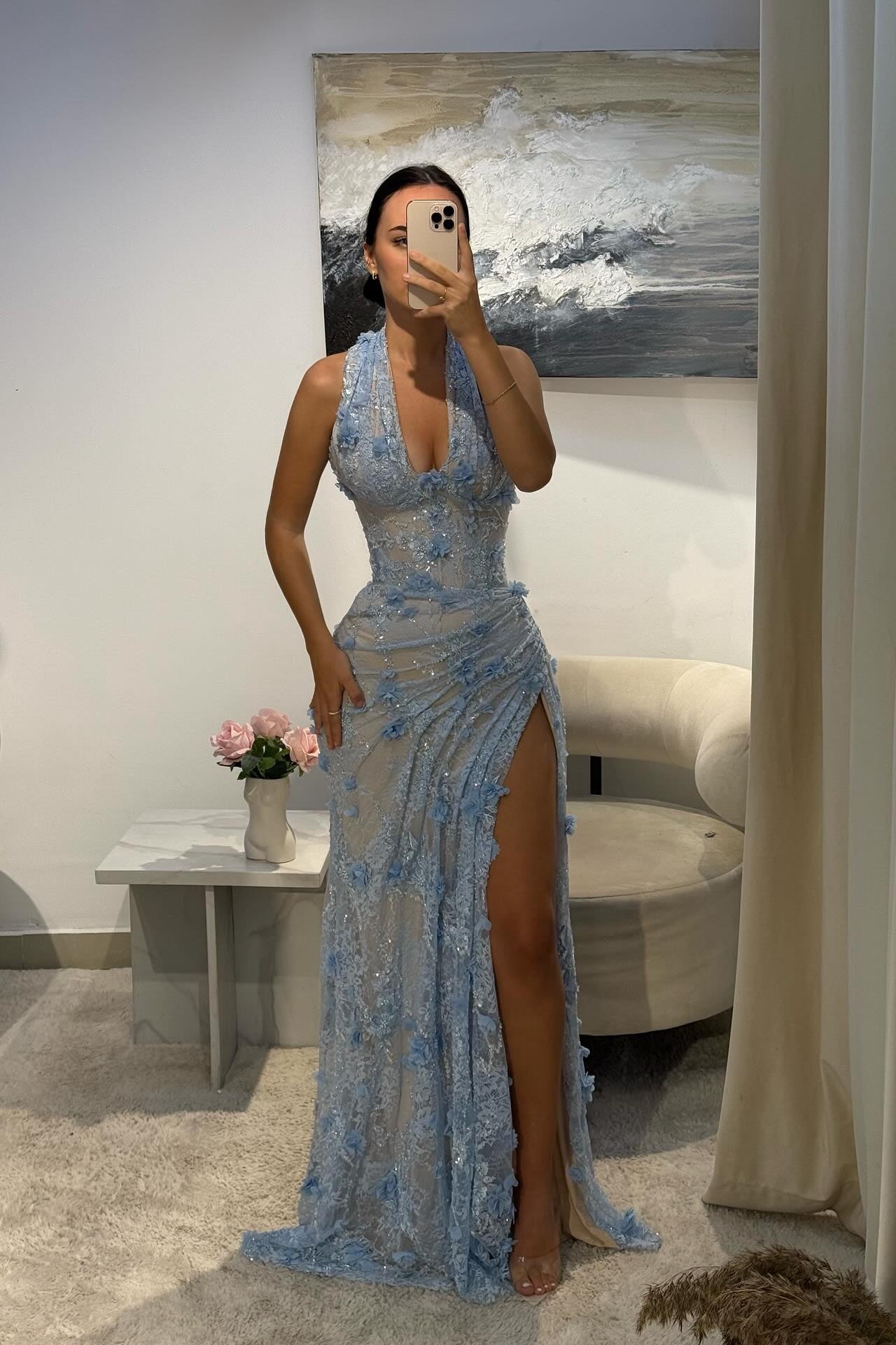 Metallic Sheath Deep V-Neck Prom Dress SH551 Sheer Fairy