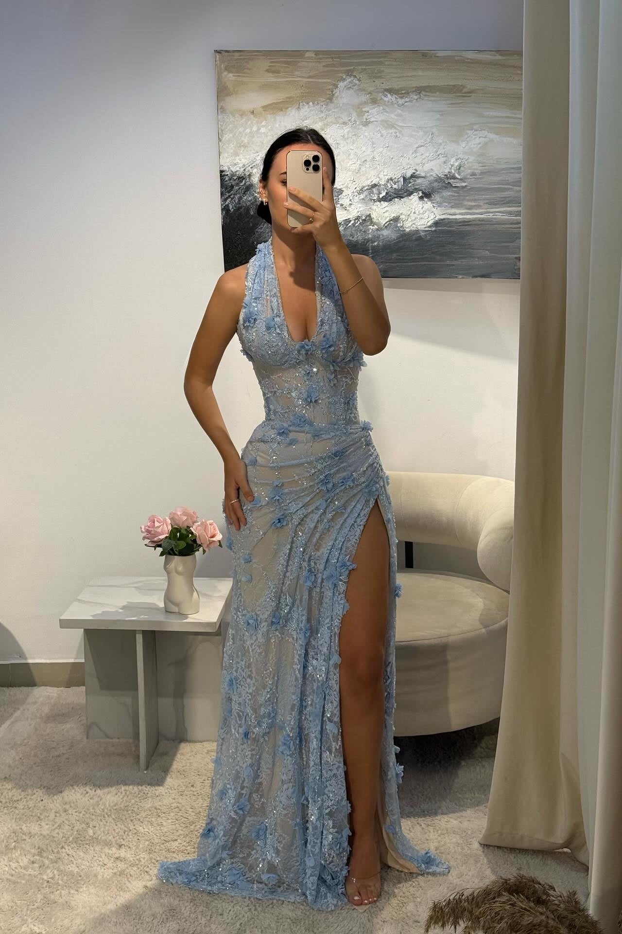 Metallic Sheath Deep V-Neck Prom Dress SH551 Sheer Fairy