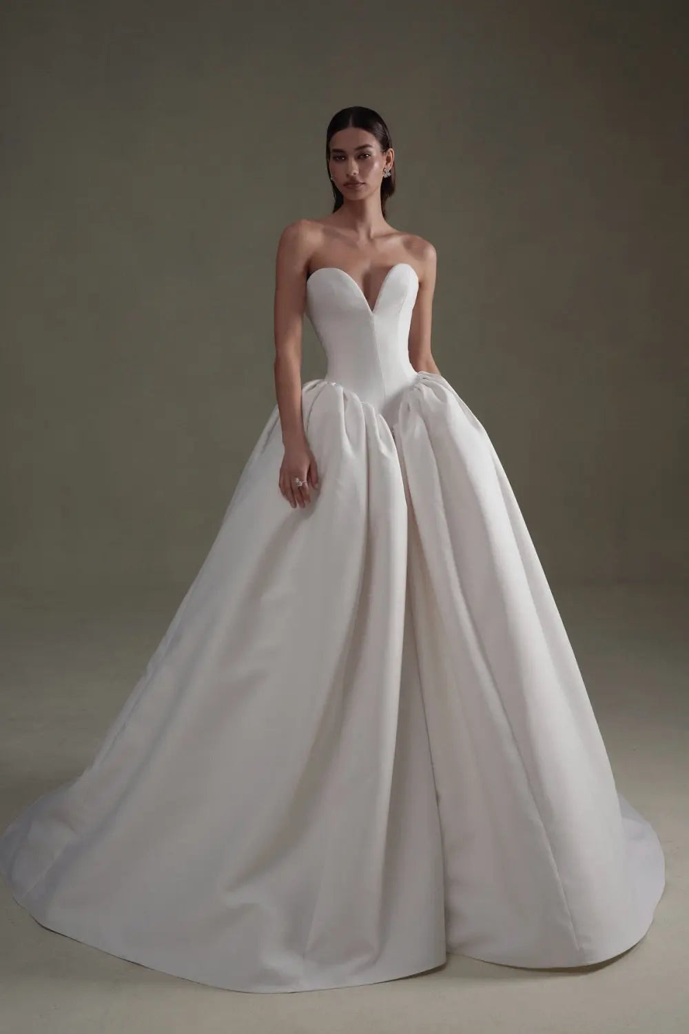 Minimalist White Satin Ball Gown Strapless Wedding Dress SW595 Sheer Fairy