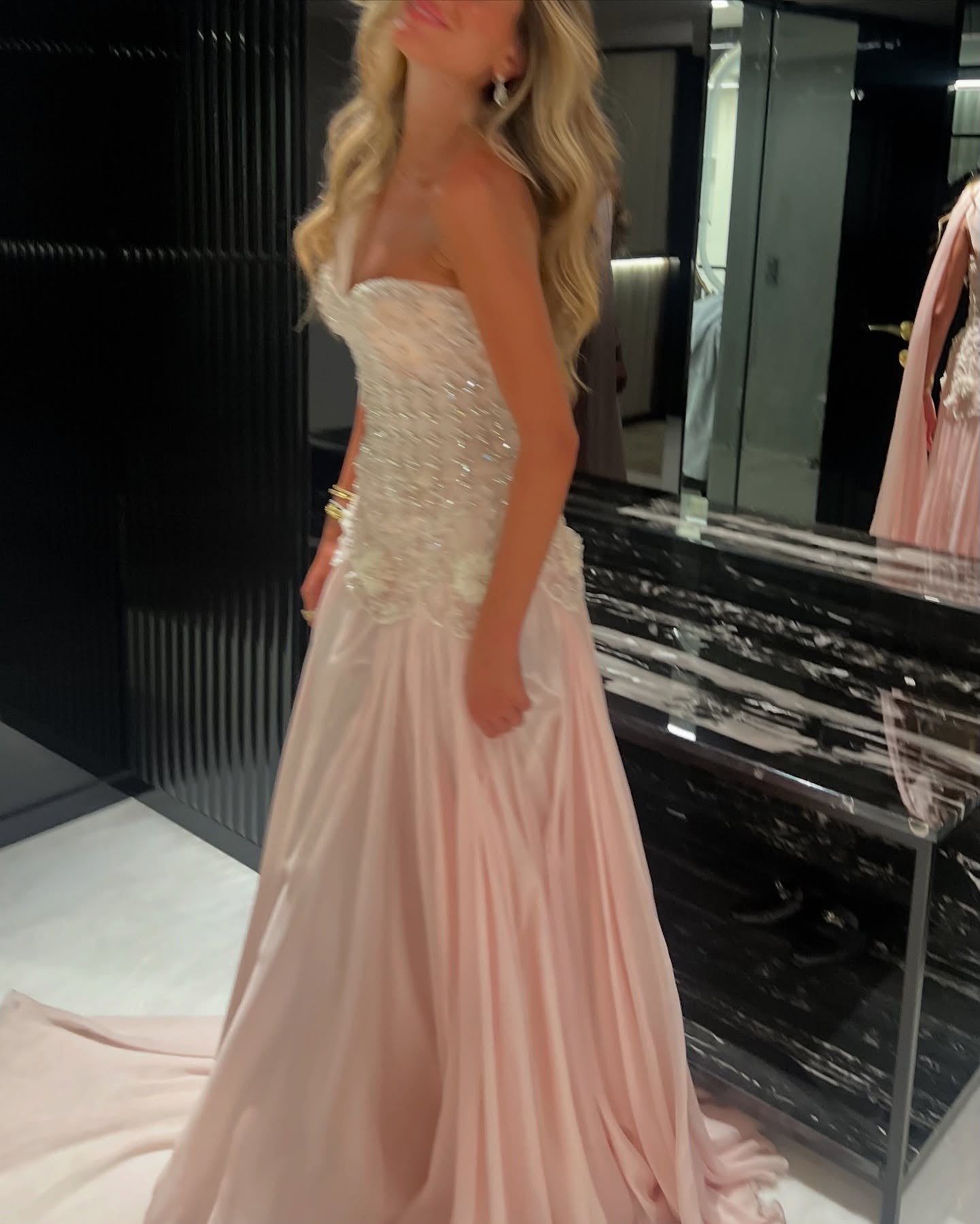Blush Pink One-Shoulder Beaded Chiffon Evening Dress Gown SS285 Sheer Fairy