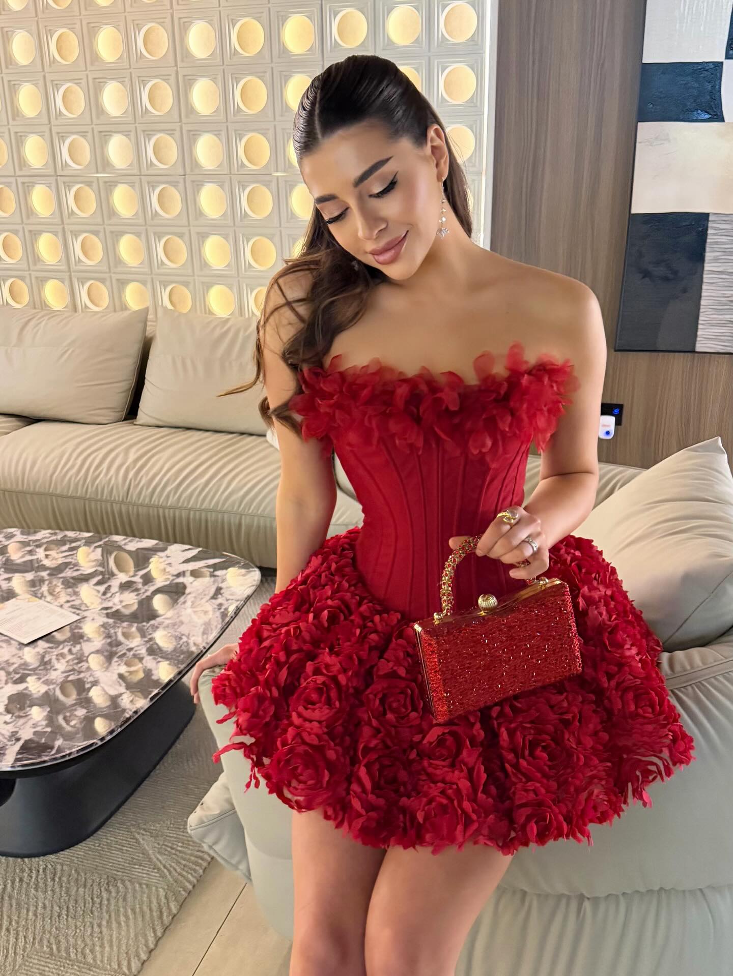 Red Strapless Corset 3D Flower Mini Short Homecoming Dress RM201 Sheer Fairy